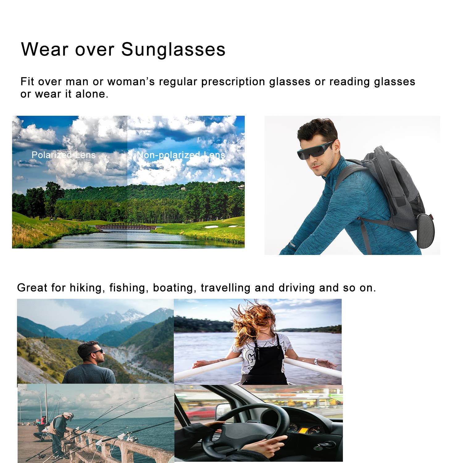 Br'Guras Fit Over Lunettes de soleil polarisées à verres rabattables pour homme et femme