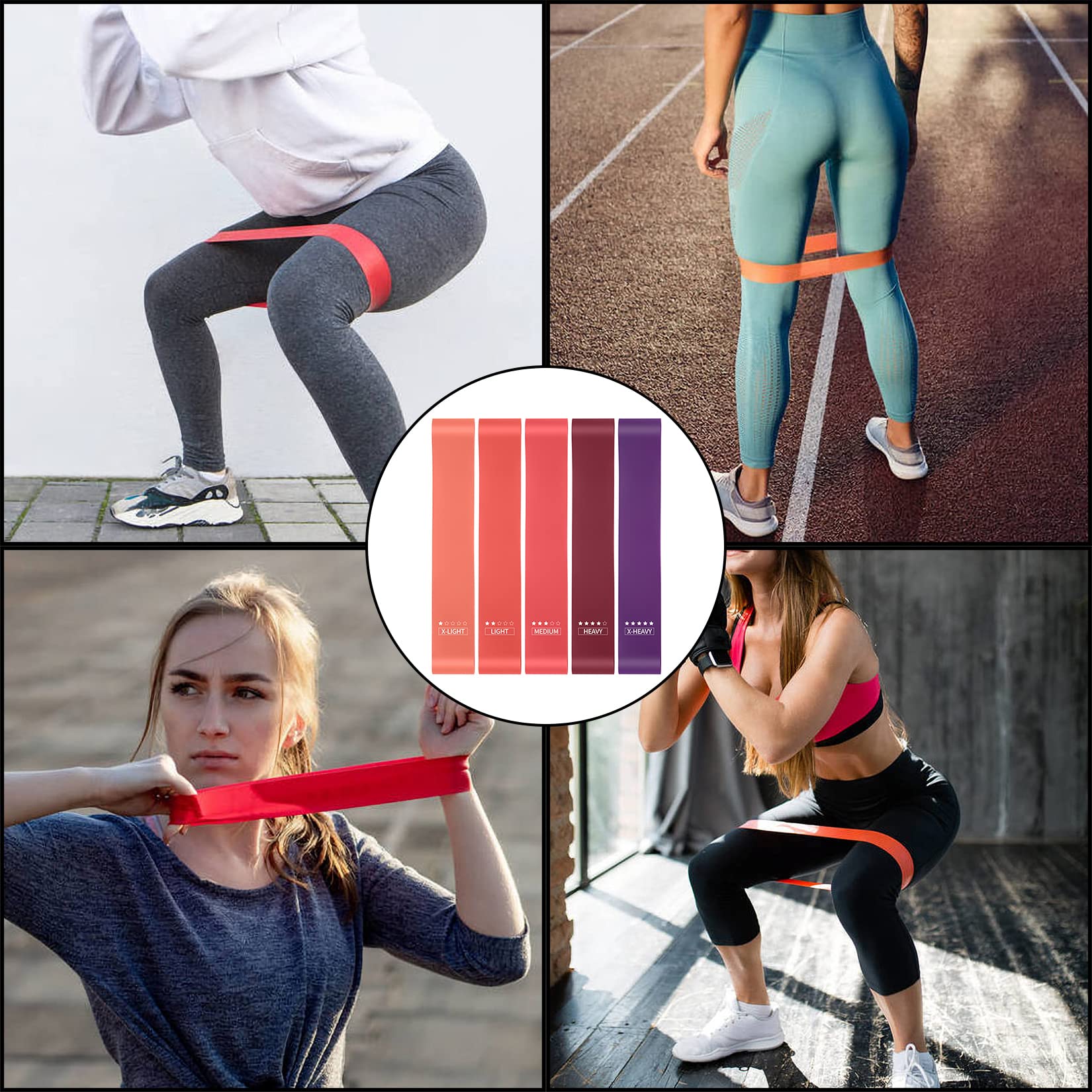 Bande de Résistance Élastique Fitness 5 Pièces avec 5 Niveaux pour Pilates Yoga Sport