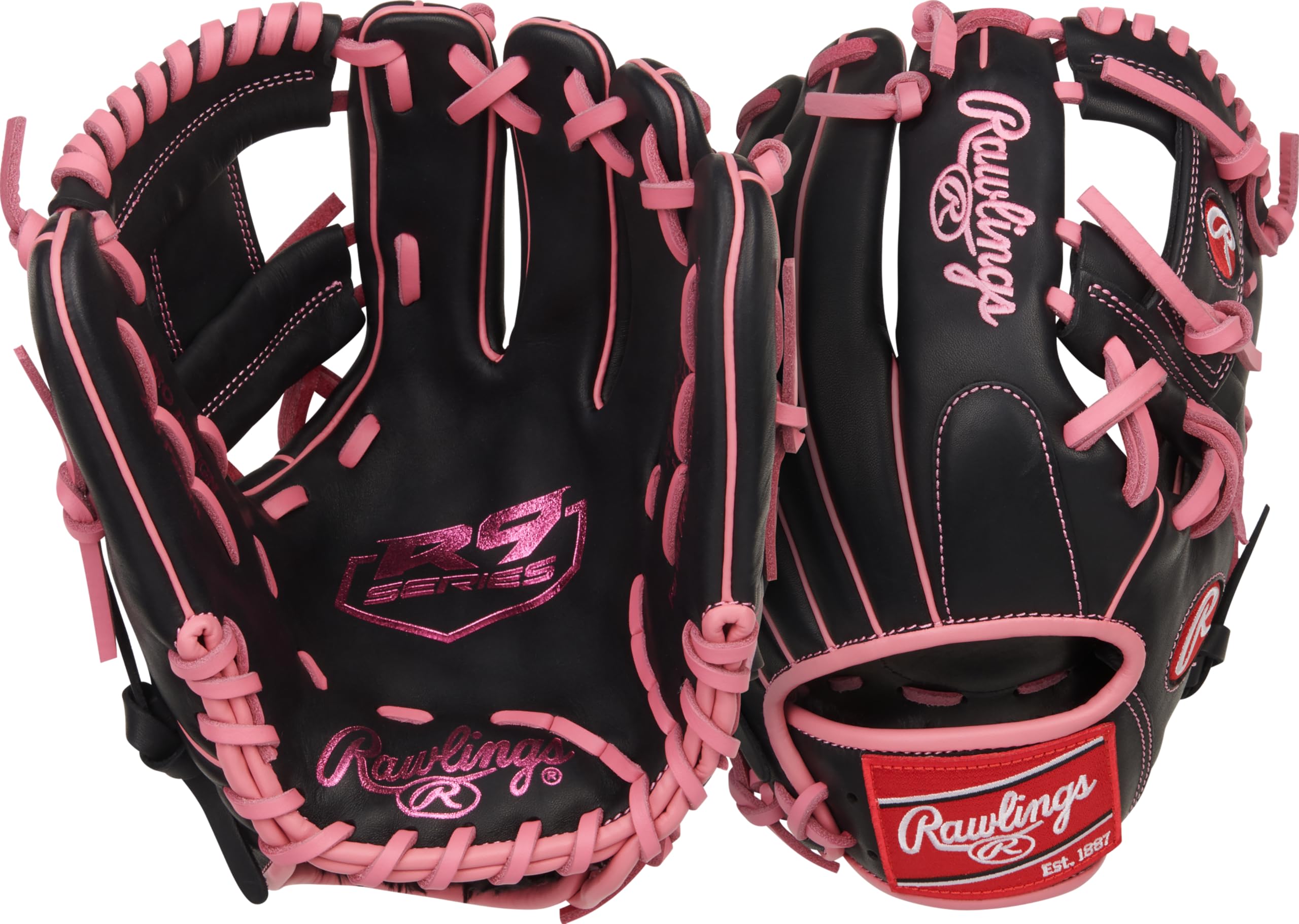 Rawlings | R9 Series Baseball Glove | 11.5" | Right Hand Throw | Black/Pink