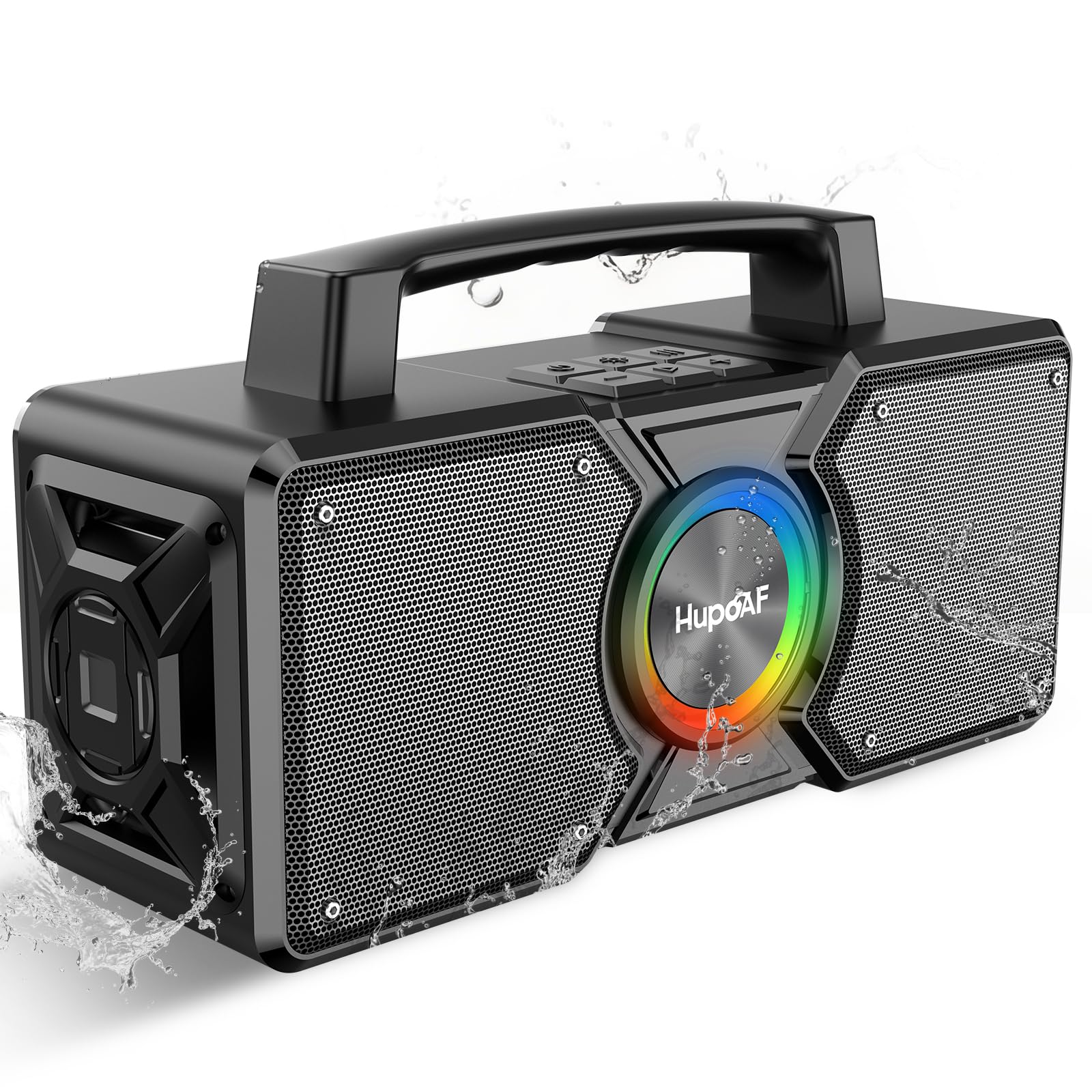 Hupoaf Outdoor Speakers,90W Max Loud Bass Bluetooth Speaker,