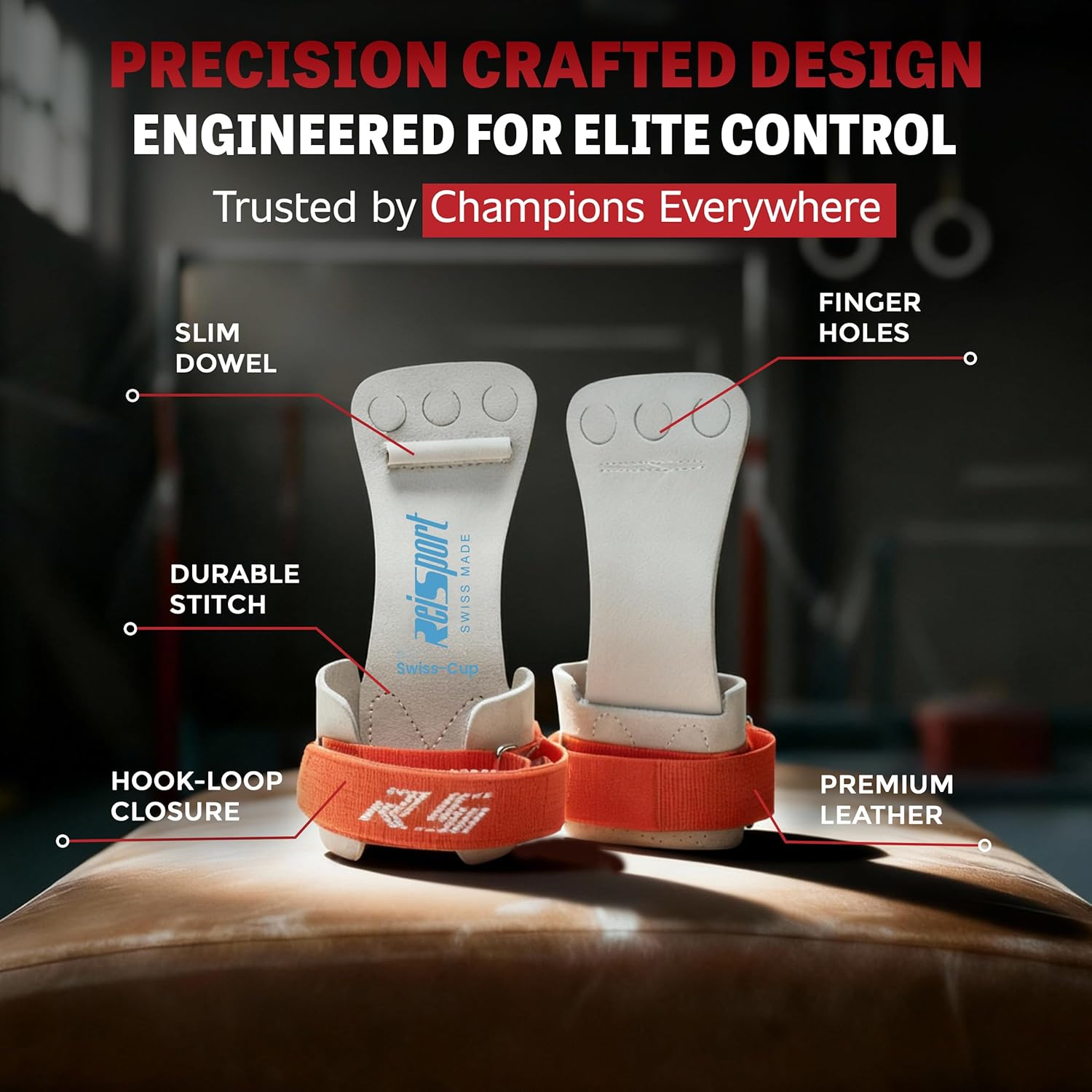 Reisport Men's High Bar Gymnastics Grips - Durable Leather Hand Grips for Gymnastics Bars Men & Boys - Gymnastics Equipment & Accessories for Advanced Gymnasts