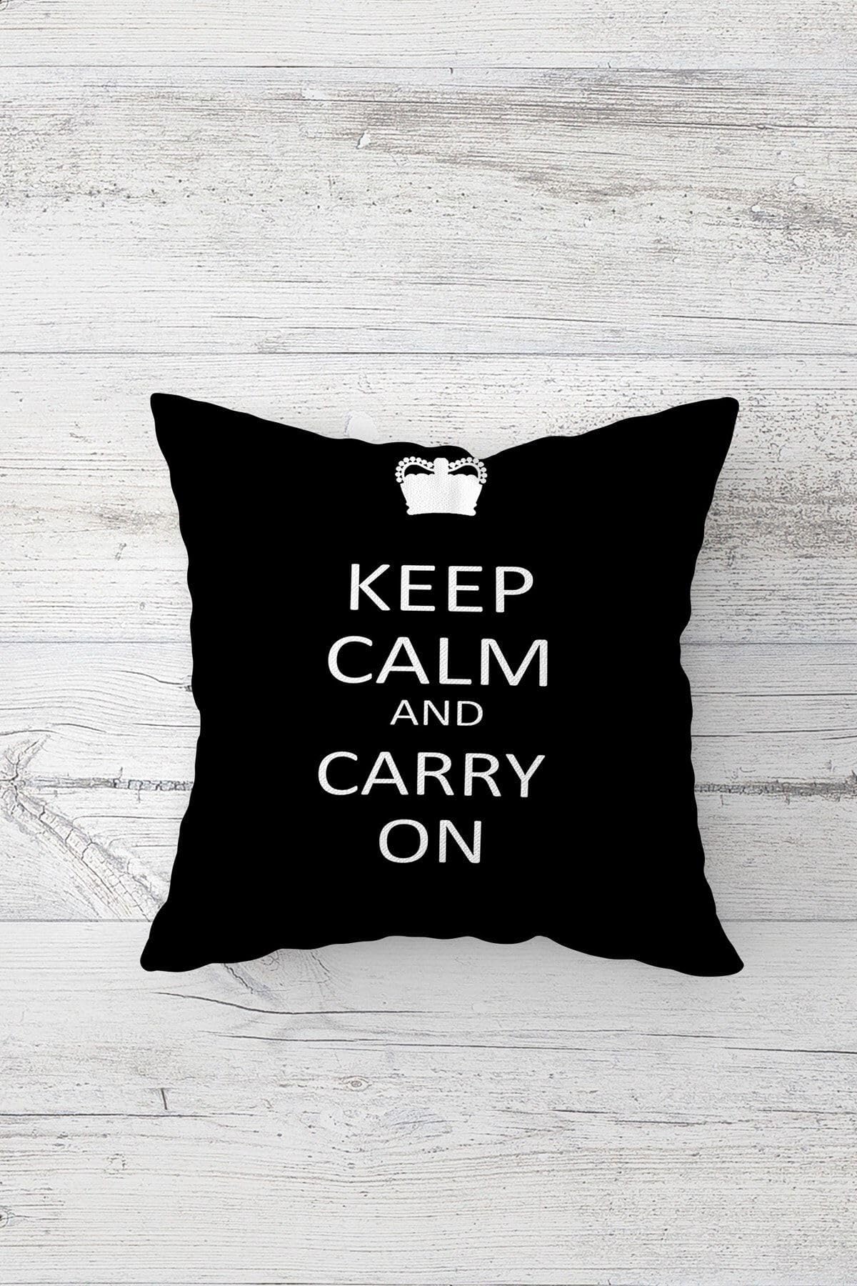 Pelangi Keep Calm And Carry On Believe Yazı Gizli Fermuarlı Kırlent Kılıfı Koltuk Yastık Kılıfı Takım(4adet), Koyu Siyah 45 x 45