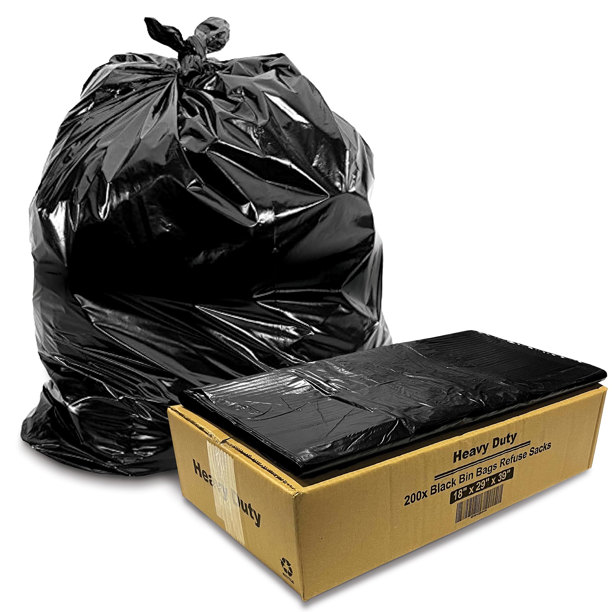 JeeJaan® 50 Large Bin Bags Large Heavy Duty Black Refuse Sacks for Household Garbage 80L Capacity Strong Black Bin Liners for –Rubbish Garbage Bags - (18" x 29" x 39")