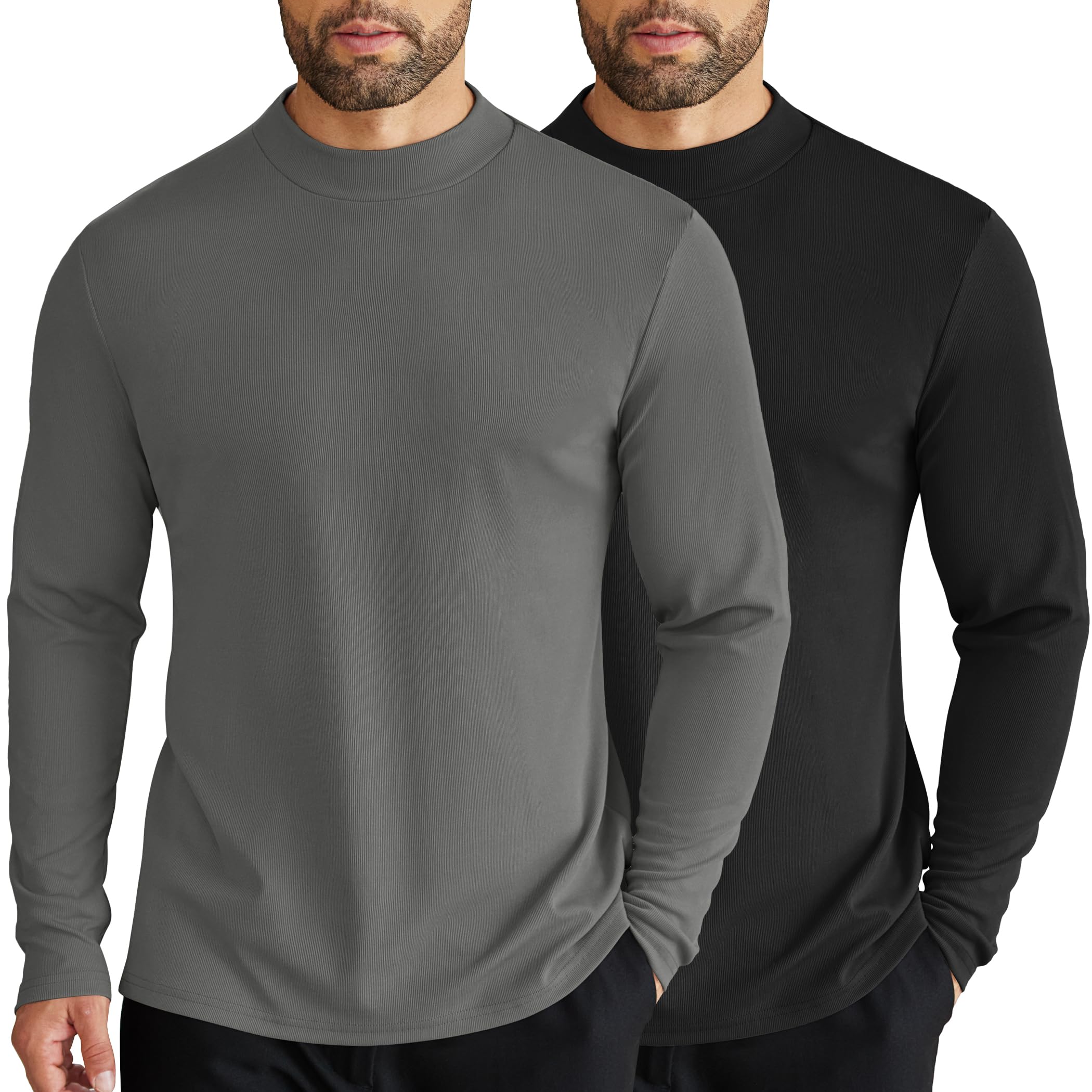 coofandy Men's Mock Turtleneck Long Sleeve Shirts Slim Fit Basic T-Shirt Lightweight Ribbed Pullover Sweater-picture-33