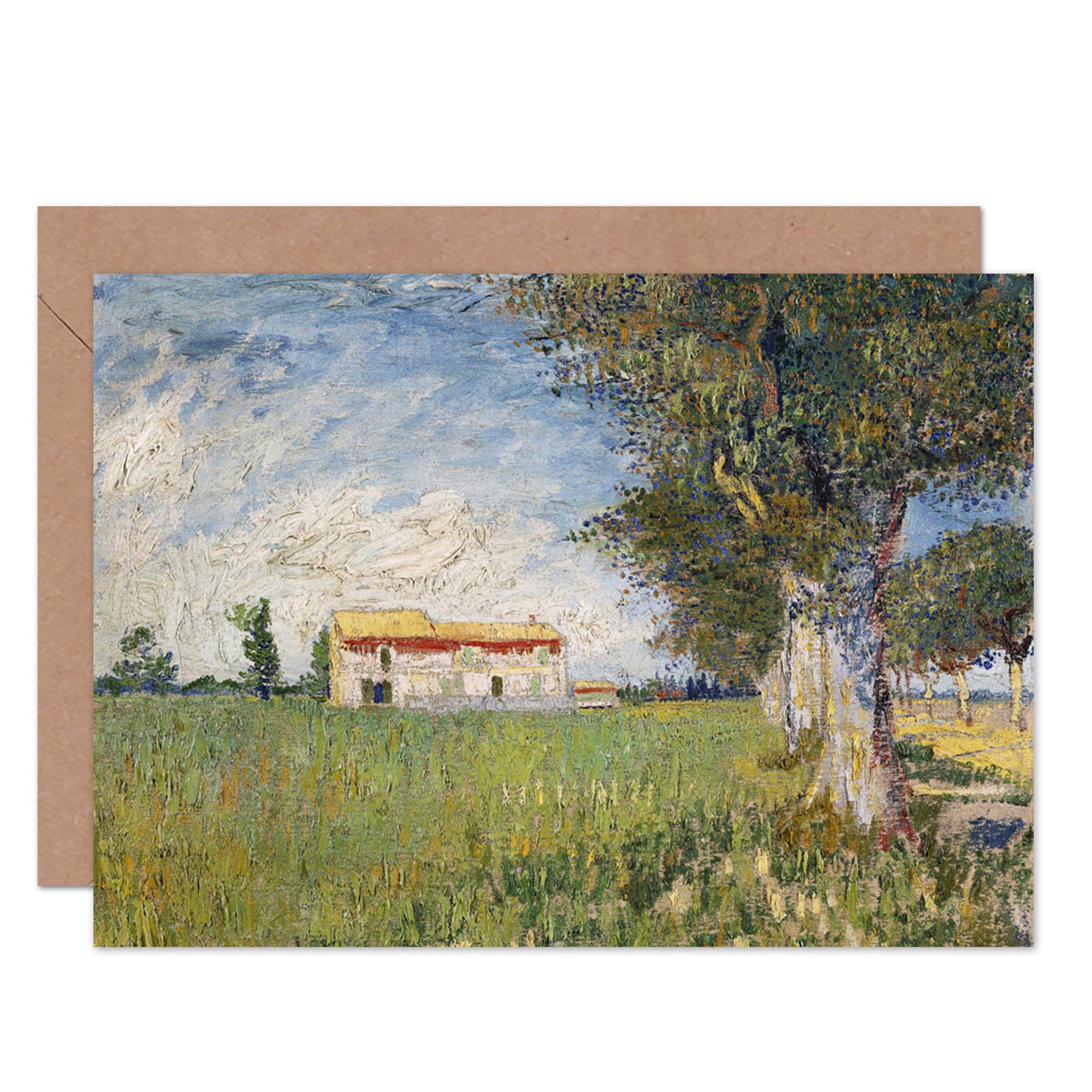Artery8 Vincent Van Gogh Farmhouse in a Wheatfield Fine Art Greeting Card Plus Envelope Blank Inside