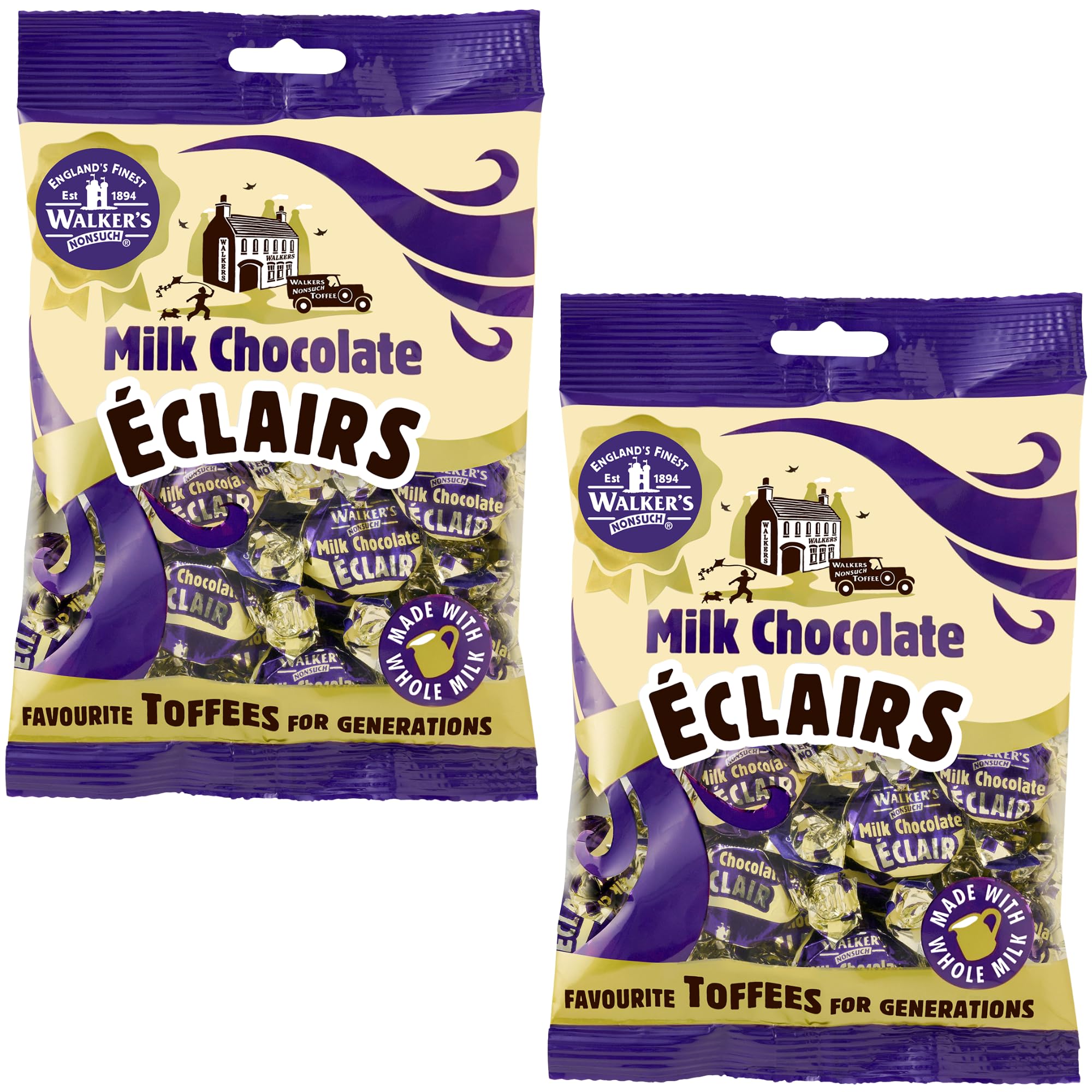 Walkers Nonsuch Milk Chocolate Eclairs 5.29 oz (Pack of 2) - Traditional British Chewy Butter Toffee Candy, Classic English Creamy Toffee Sweets, Imported UK Chocolates Gourmet Gift