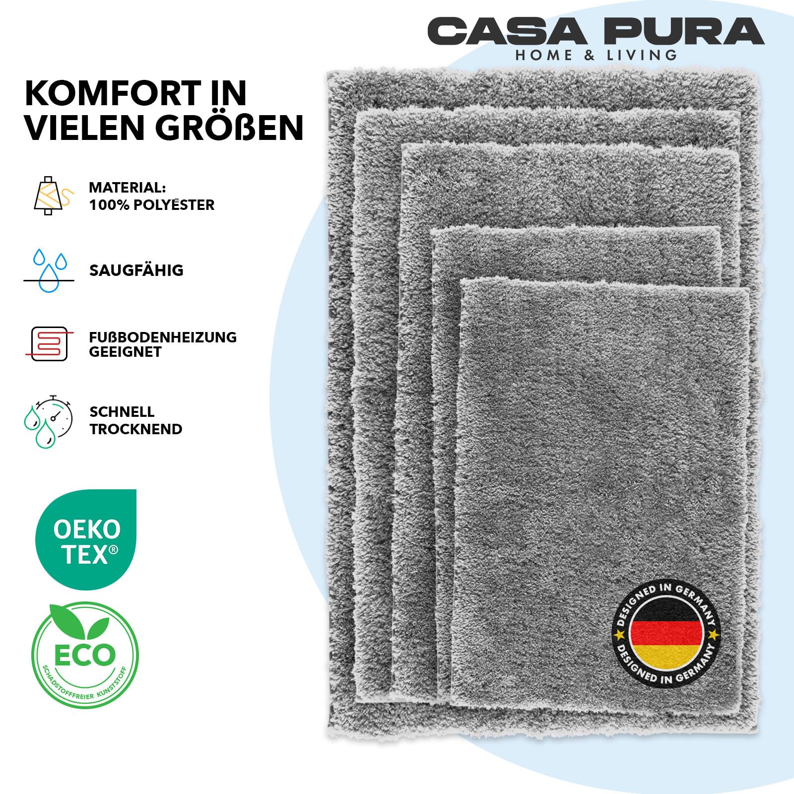 casa pura hoogpolige badmat Sky Soft | zacht, pluizig badkamertapijt in Shaggy look | antislip wasbare badmat | getest op schadelijke stoffen | 16 kleuren in 6 maten (60 x 50 cm, beige
