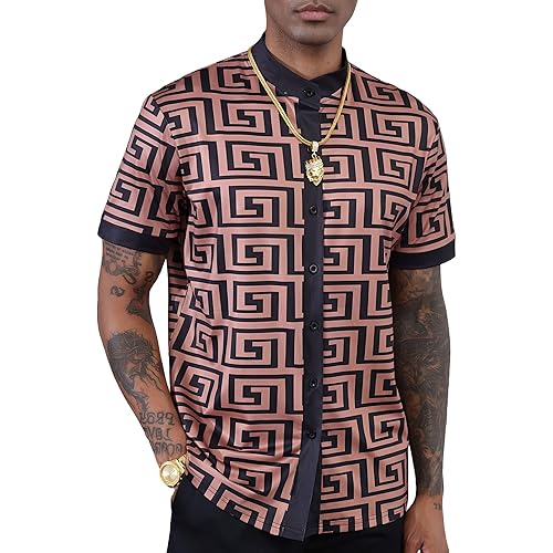 Men's African Traditional Pattern Print Shirt Casual Short Sleeve Button Down Shirts Luxury Printed Dashiki for Men