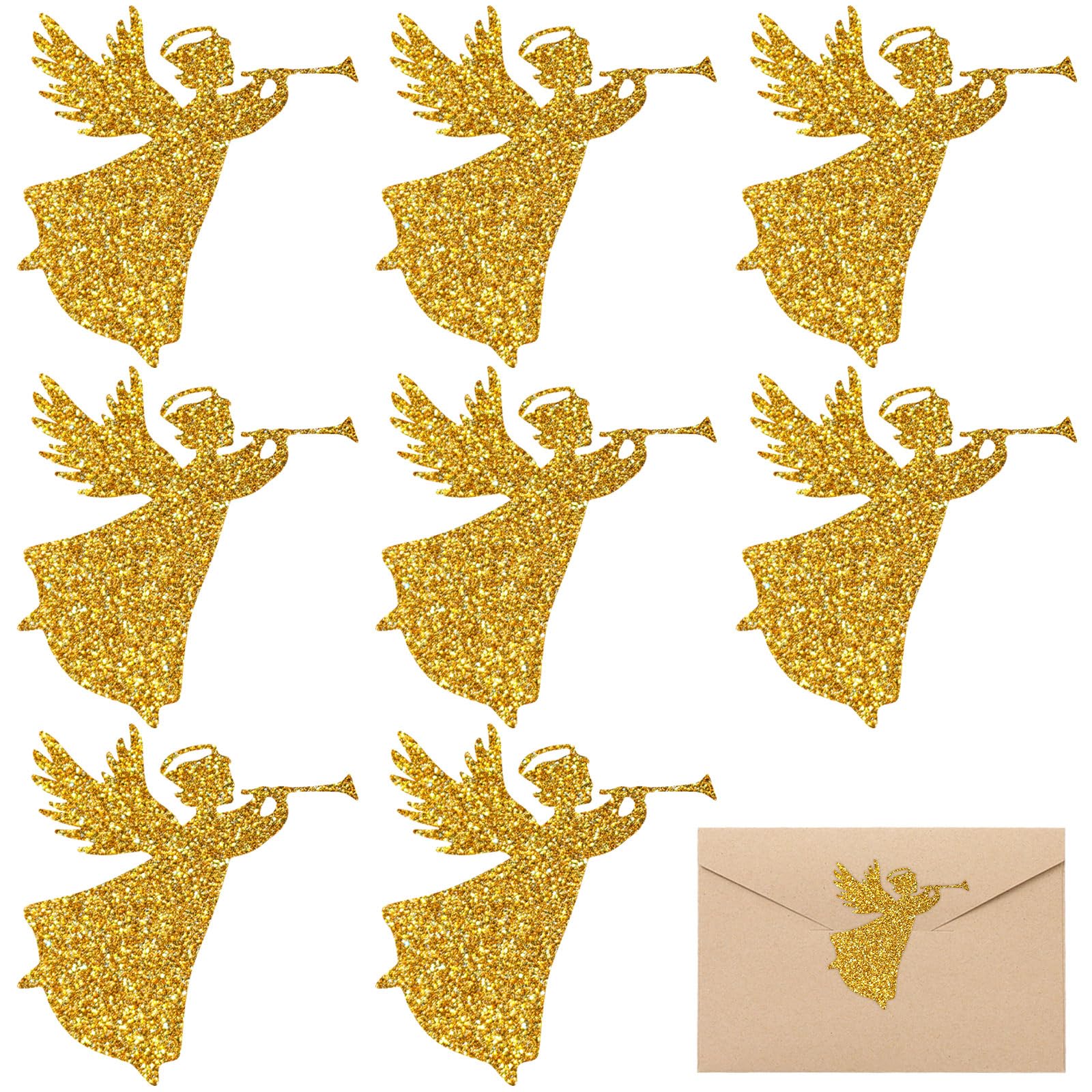 Autocollants de Noël dorés Whaline : lot de 200 étiquettes d'ange pailletées