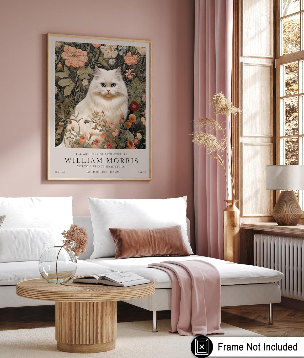 Poster Master White Cat Print - William Morris Poster - Flower & Animal Art - Botanical Exhibition Wall Design - Floral Cat Art - Aesthetic Office or Bedroom Decor - 8x10 UNFRAMED Wall Art
