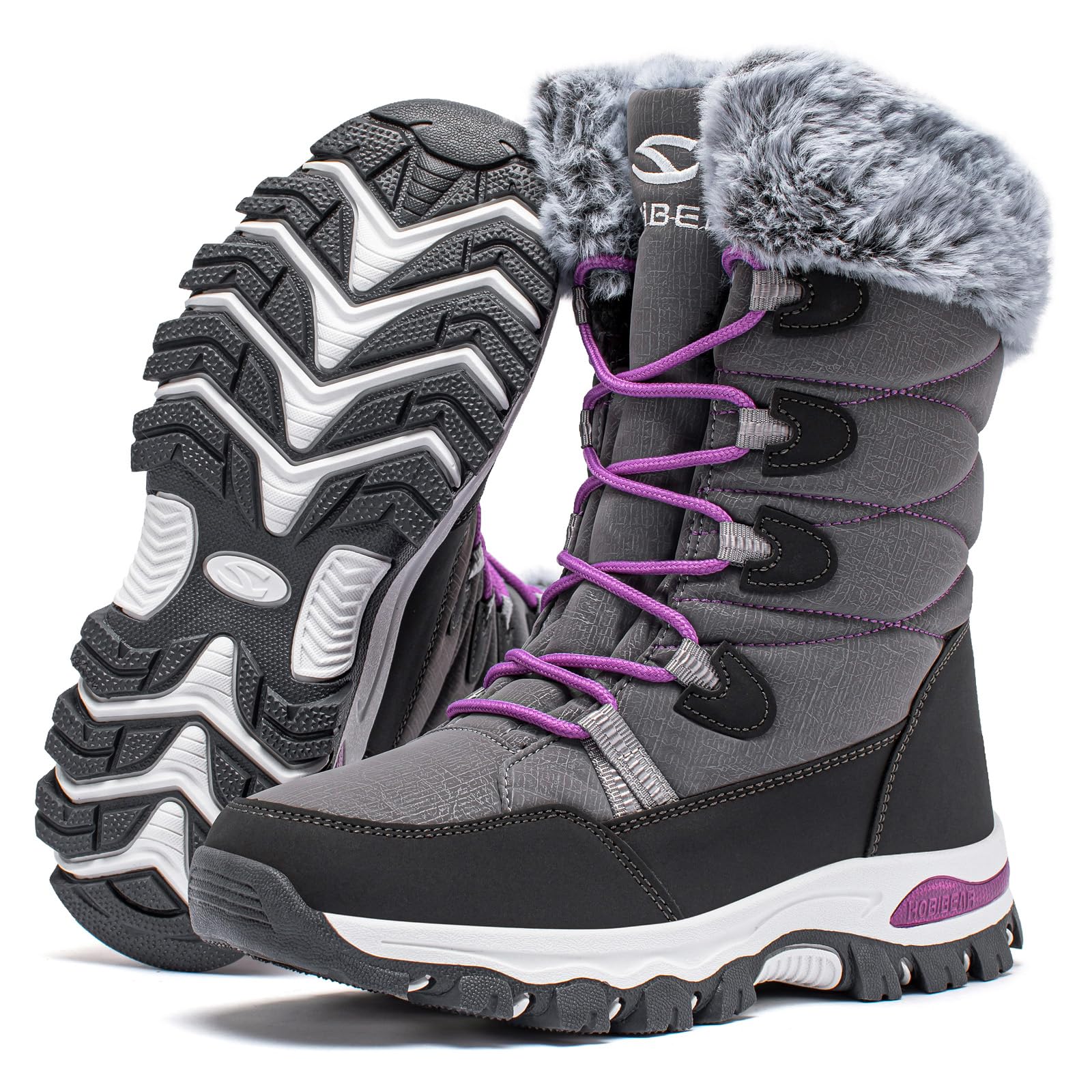 HOBIBEAR Botas de nieve para niños, impermeables, cálidas, de piel sintética, forradas