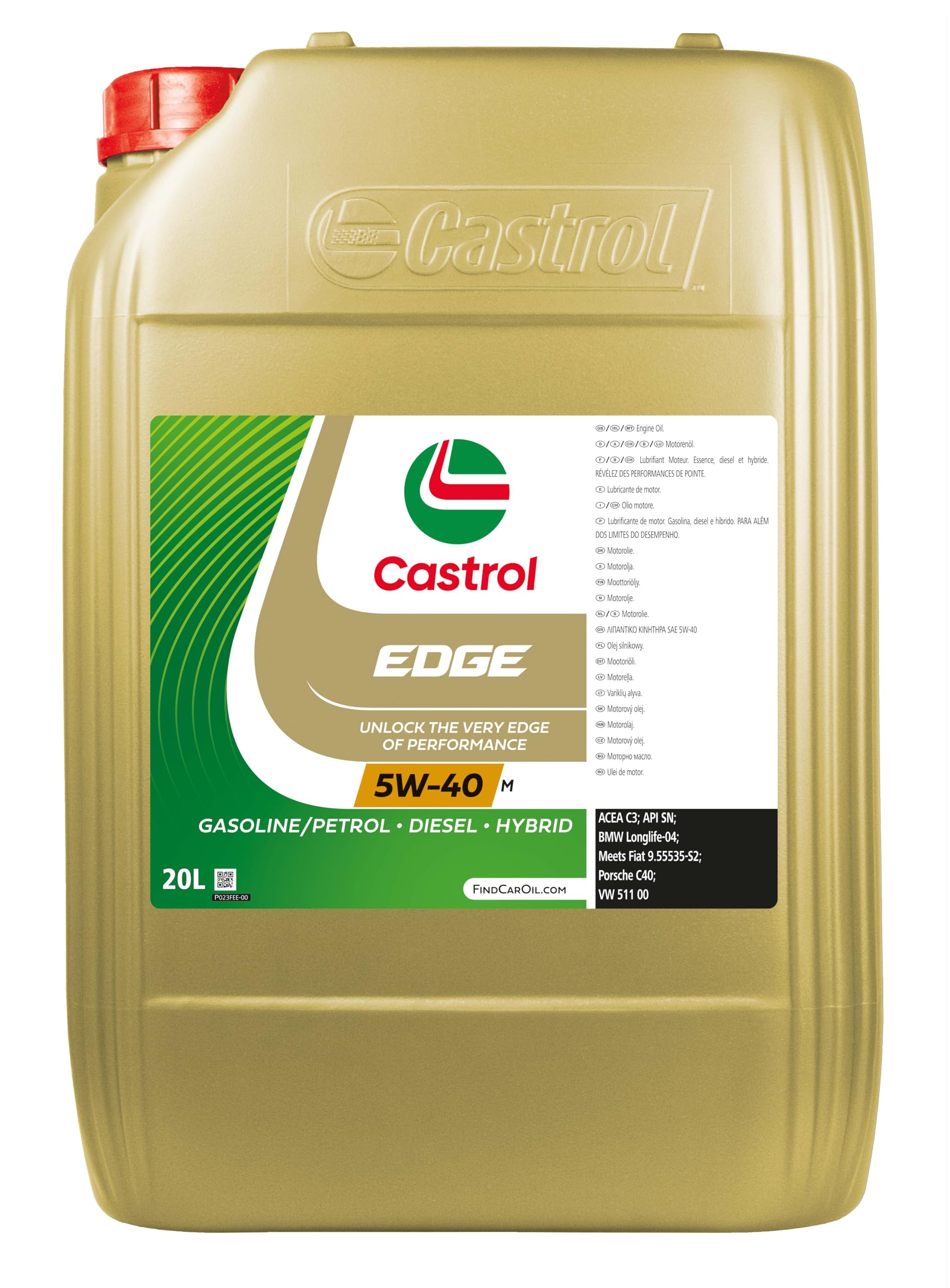 Castrol EDGE 5W-40 M, Aceite de Motor Avanzado Sintético, Cumple con las Especificaciones ACEA C3 y API SN, 20L