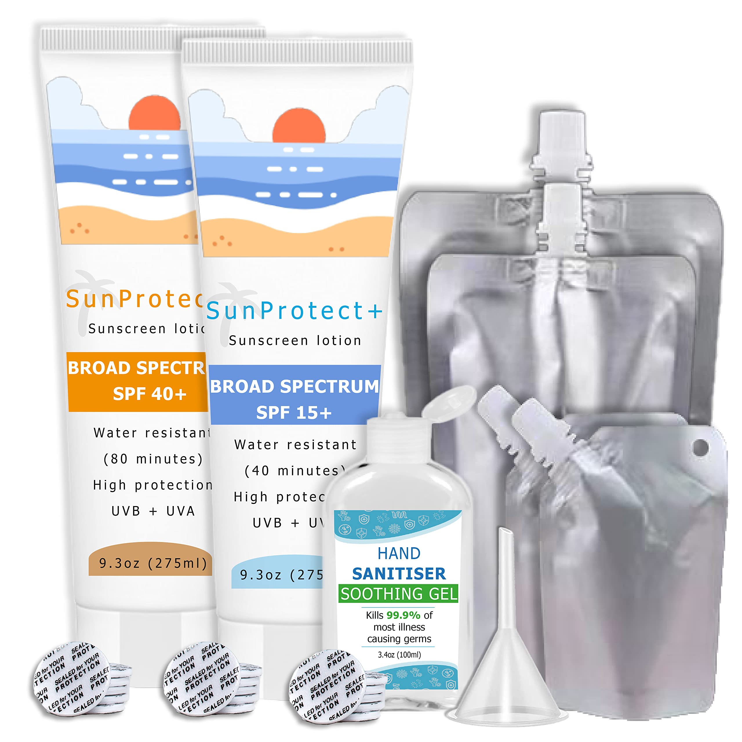 Set di 7 fiaschette segrete – crema solare + disinfettante per le mani + sacchetti – 1330 ml – sacchetti per bevande per festival – Sneak Alcohol Anywhere – Marchio con sede nel Regno Unito