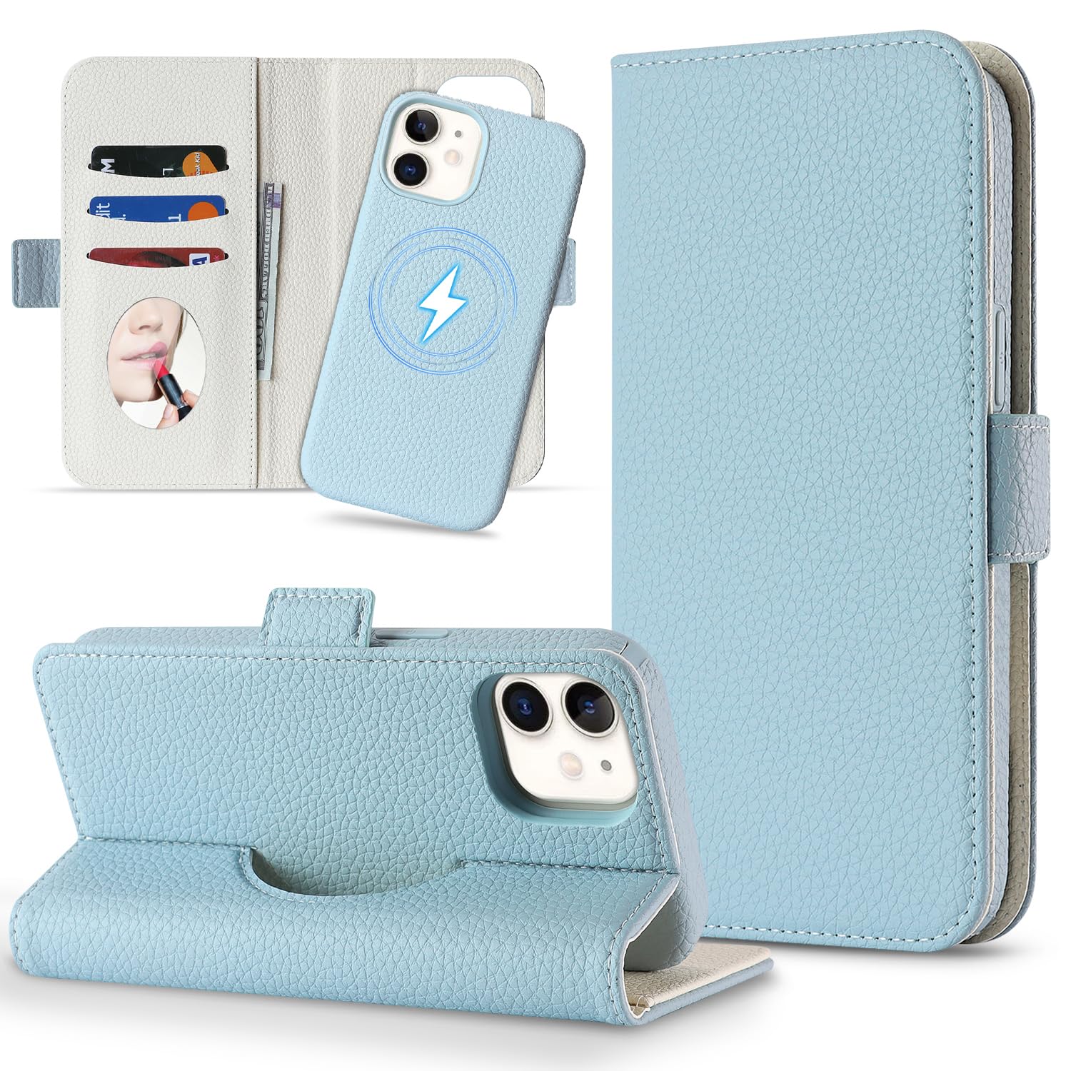 Custodia a portafoglio per iPhone 12/12 Pro con porta carte, azzurro