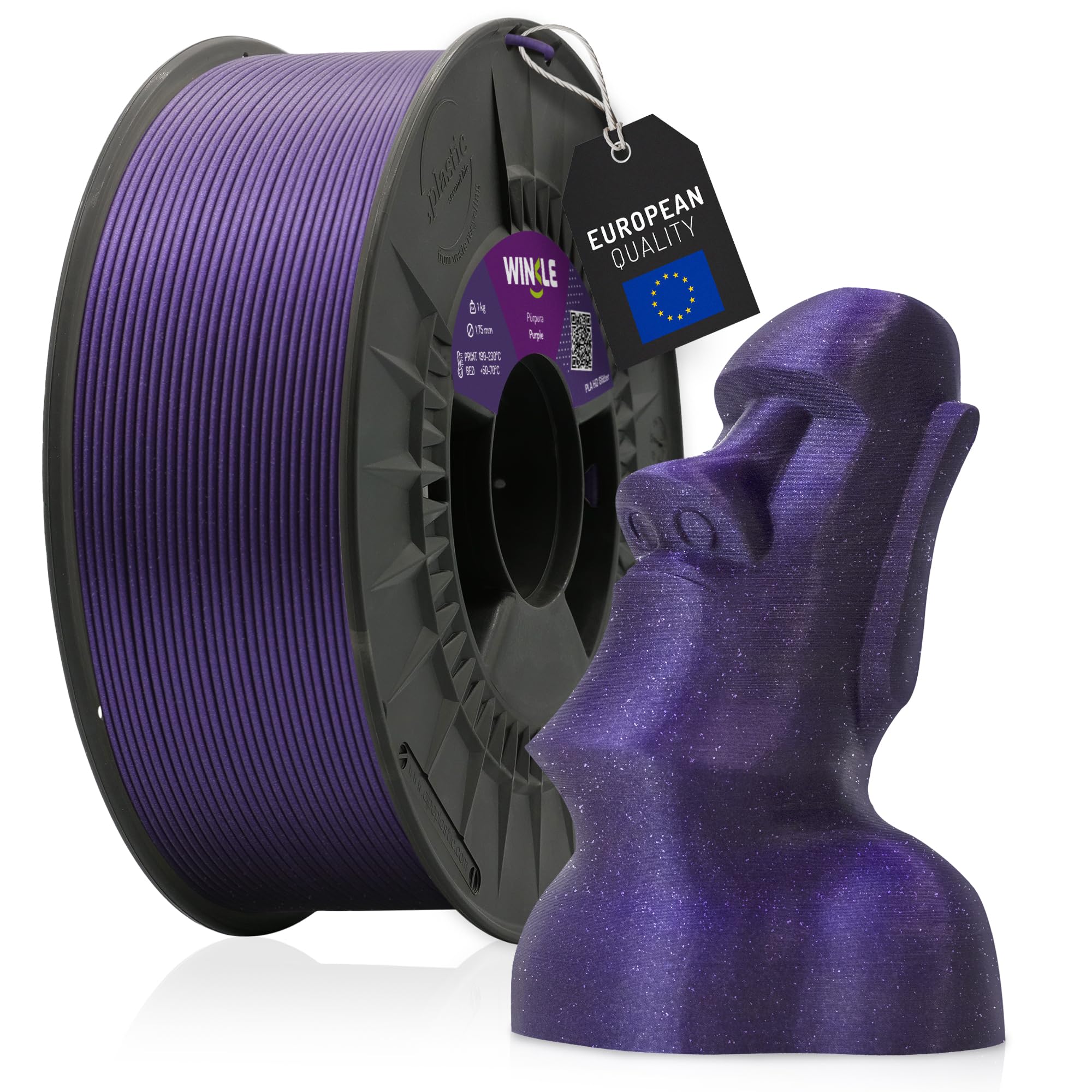 WINKLE Filament PLA HD Glitter (cząstki) fioletowy | Filament do drukarki 3D | filament PLA 1,75 mm 300 g | dokładność wymiarowa | fioletowy PLA | wygląd brokatu | cewka 300g