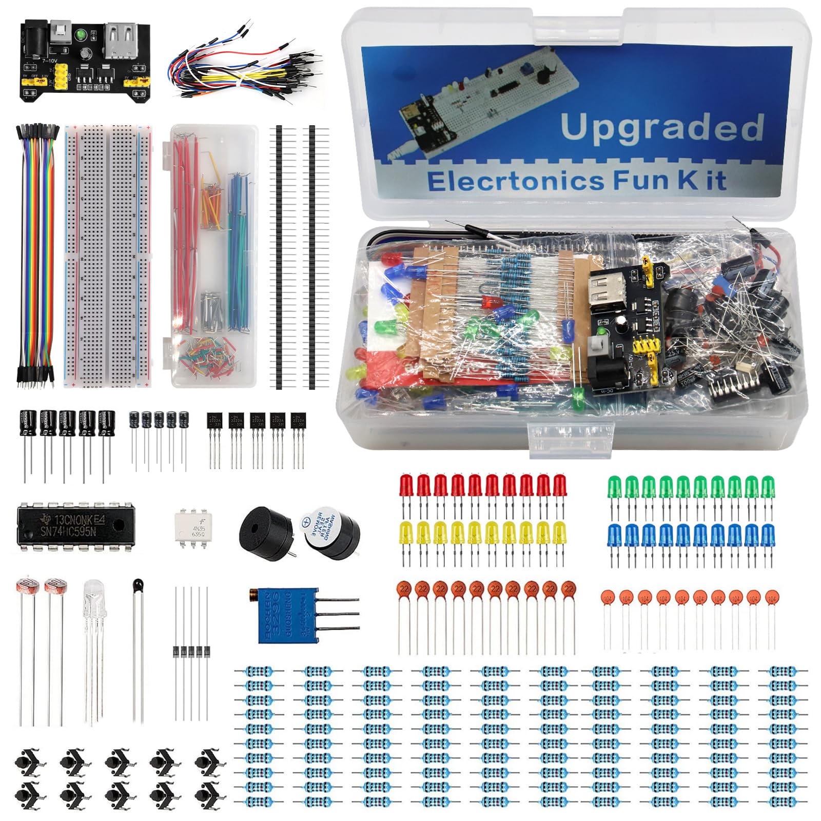 Kit Elettronica Di Base Mini Breadboard Led 5mm Dupont Fotoresistenze Jack 9v Resistenze