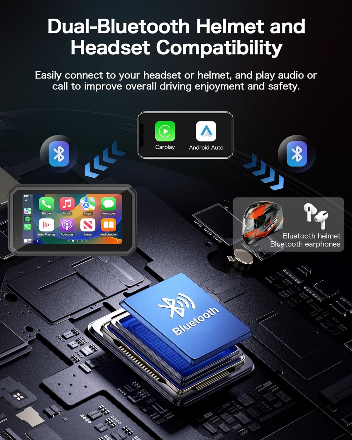 Jansite MT52 showing dual Bluetooth connection to smartphone and helmet/headset