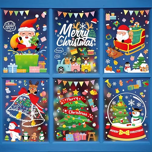 Dan River Adhesivos de Navidad para ventana, 10 hojas, 285 unidades, calcomanías navideñas de doble cara, calcomanías de ventana para ventanas de