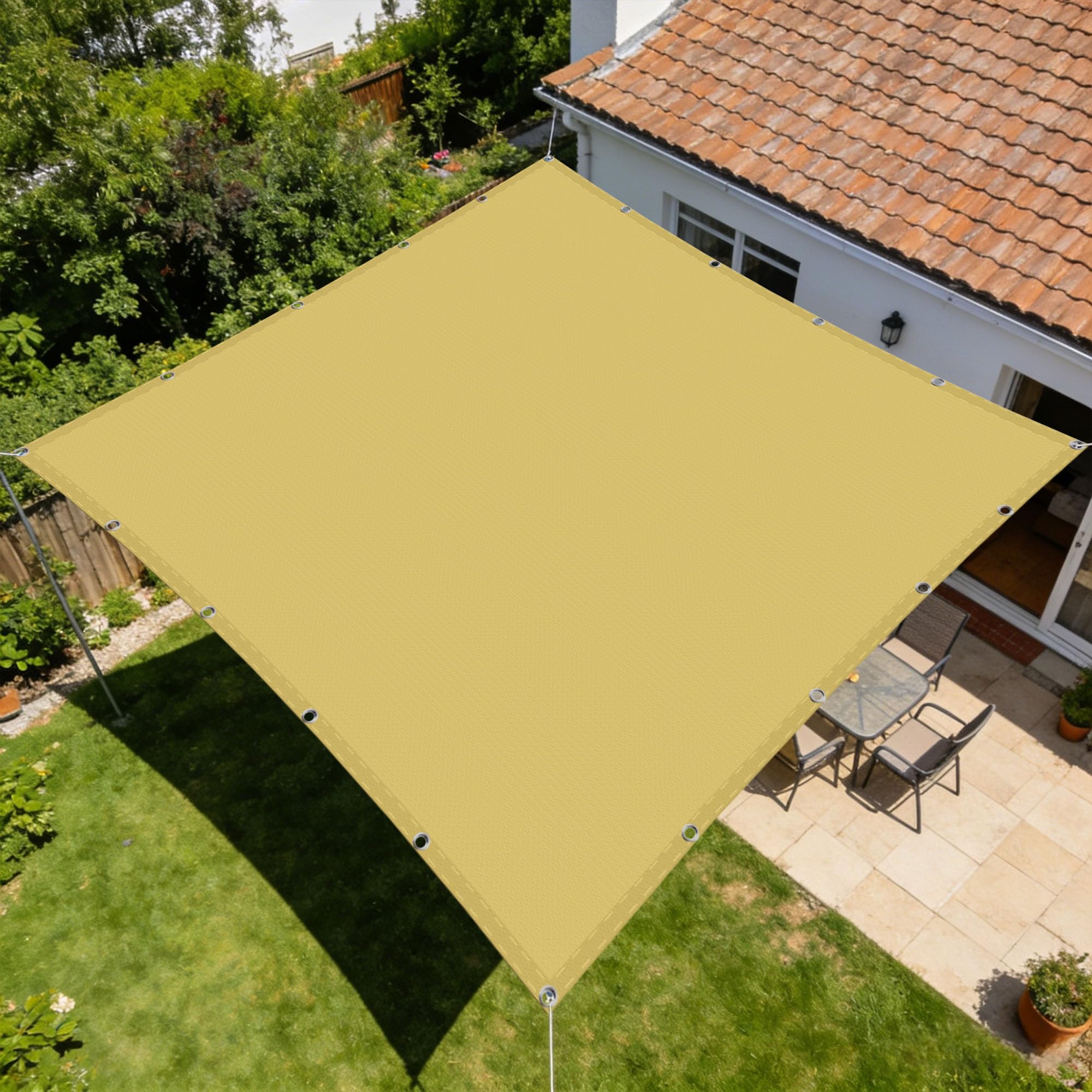 Voile d'ombrage anti-UV et vent 1.4x2.4 m pour ombrager durablement un patio ou un jardin
