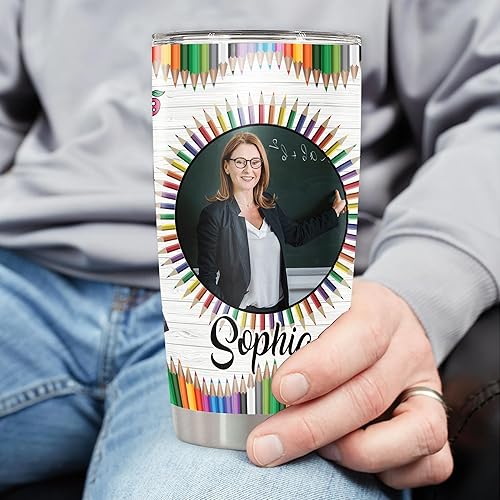 Miniatura 3 de Dorris Vaso personalizado con datos nutricionales de la vida del profesor con tapa, regalos de regreso a clases para profesores de parte de