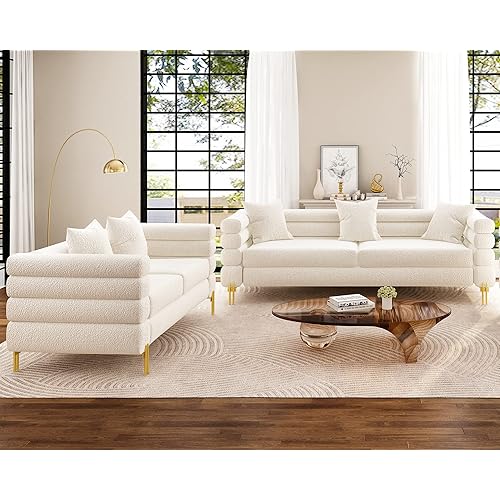 AMERLIFE Sofa, Oversize Sofa-Bouclé Sofa Couch, Deep Seat Sofa York Sofa for Living Room-2 Piece Sofa and Loveseat Set, Cloud Sofa(Beige)