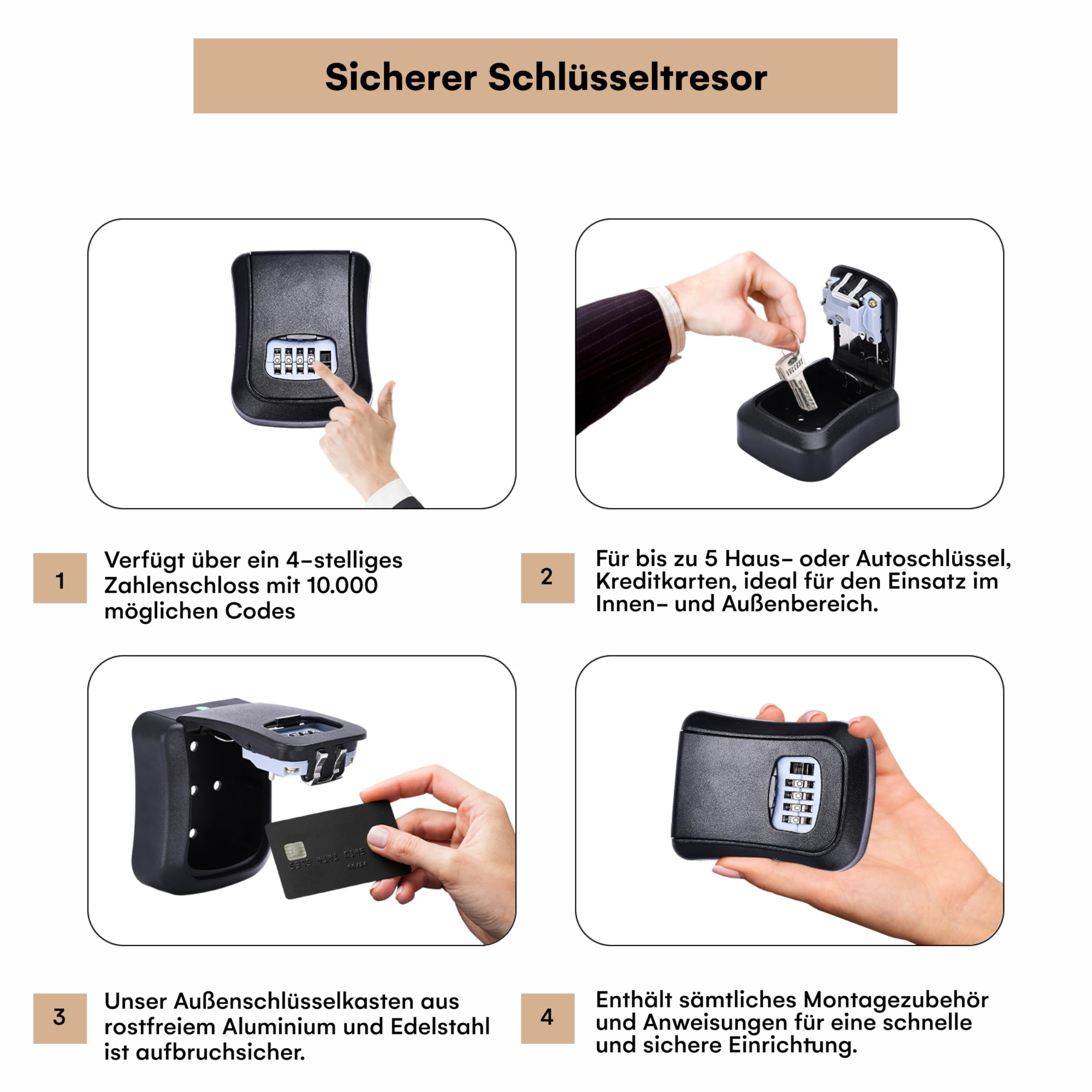Lock Cowboy Schlüsseltresor - Tragbarer, wasserdichter Schlüsseltresor aus robustem Metall zur Diebstahlabschreckung im öffentlichen und privaten Bereich - Schlüsseltresor - 9cm x 17.7 cm - black