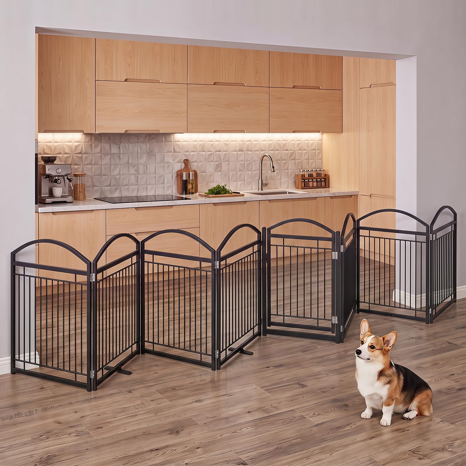 COSTWAY Recinto Pieghevole per Cani a 8 Pannelli, 480 x 81 cm (Nero)