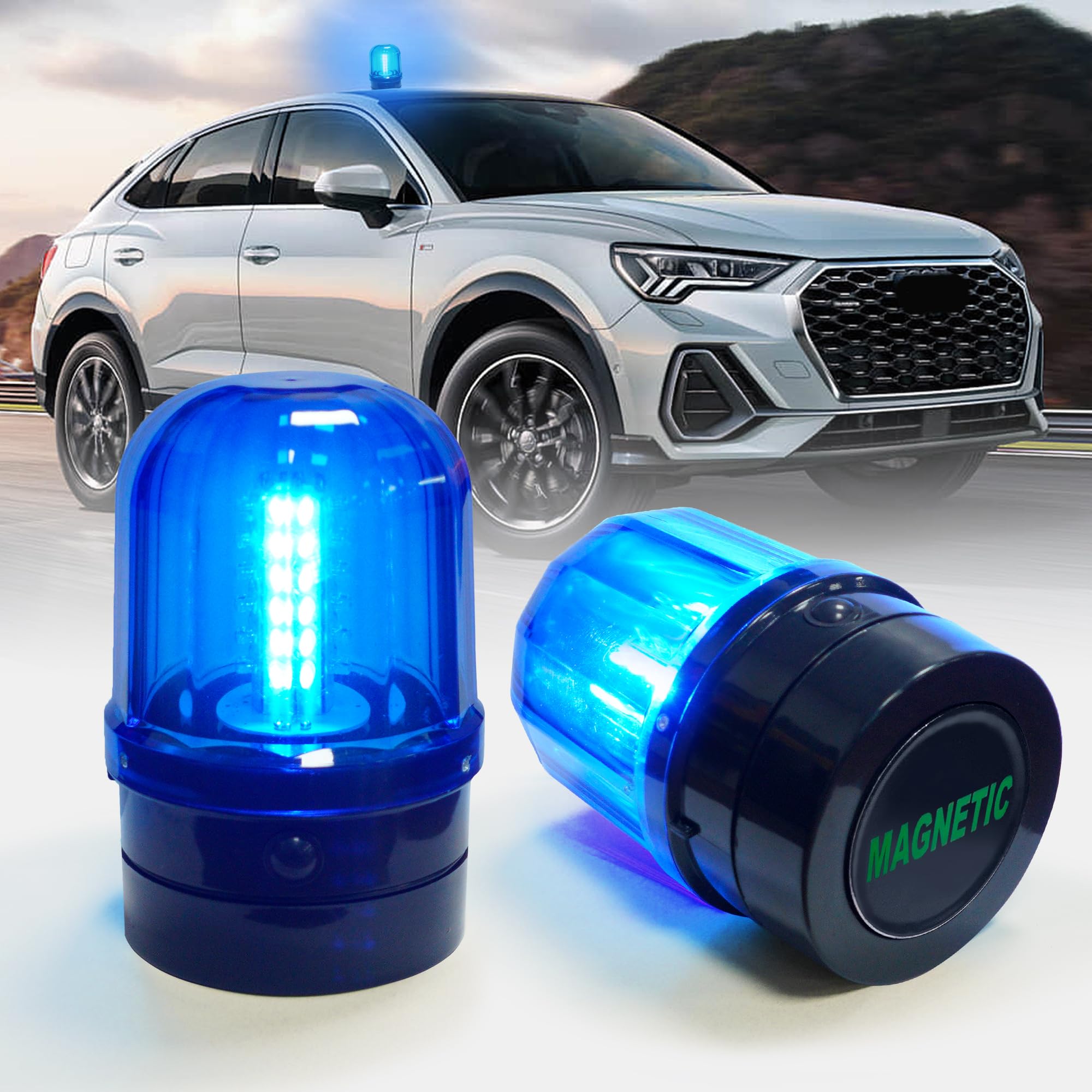 6" Blue Rotating Flashing Beacon Light, LED Strobe Rotating Light with Magnetic Base for Vehicle Forklift Truck Tractor Golf Carts UTV Car Bus and Club Party Show Bar(Blue, 1 Pack