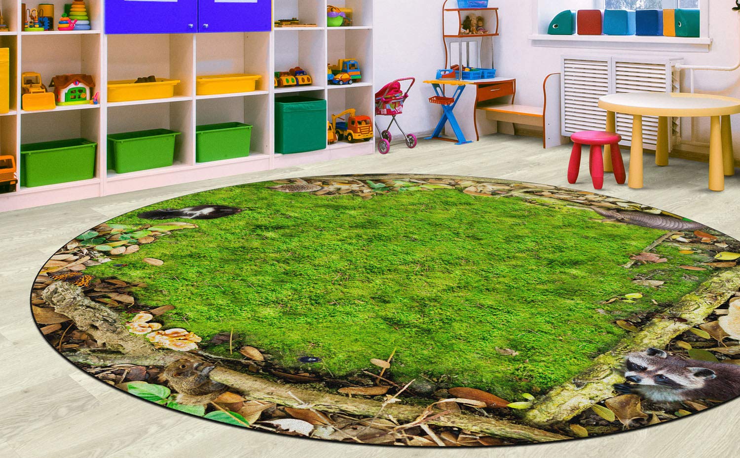 Flagship Carpets Forest Floor Multicolor Educational Rug for Children's Classroom, Playroom Carpet, Home Learning Area and Kid's Bedroom, 12', Round