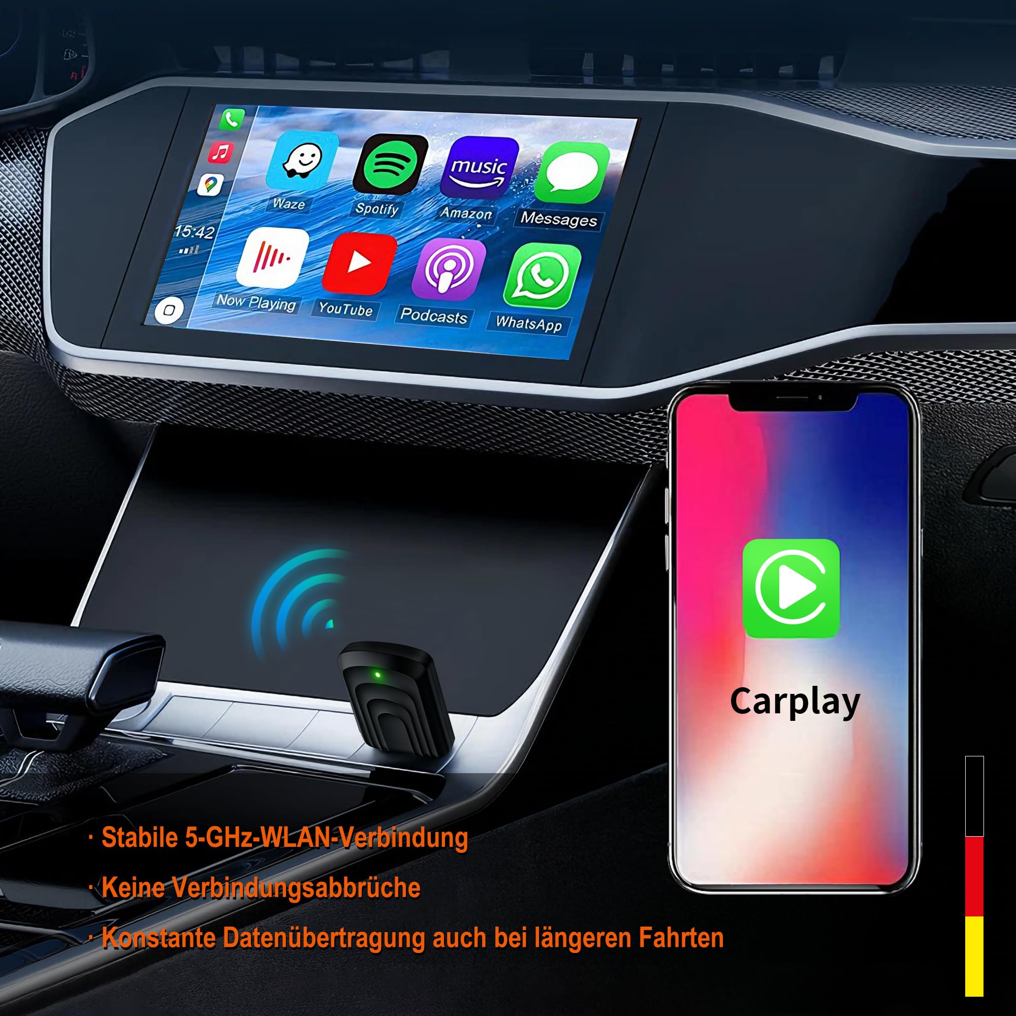 Carplay Wireless Adapter, Kabelloser CarPlay Adapter, kompatibel mit iOS & Android 2 in 1 | Automatische Verbindung und stabil|