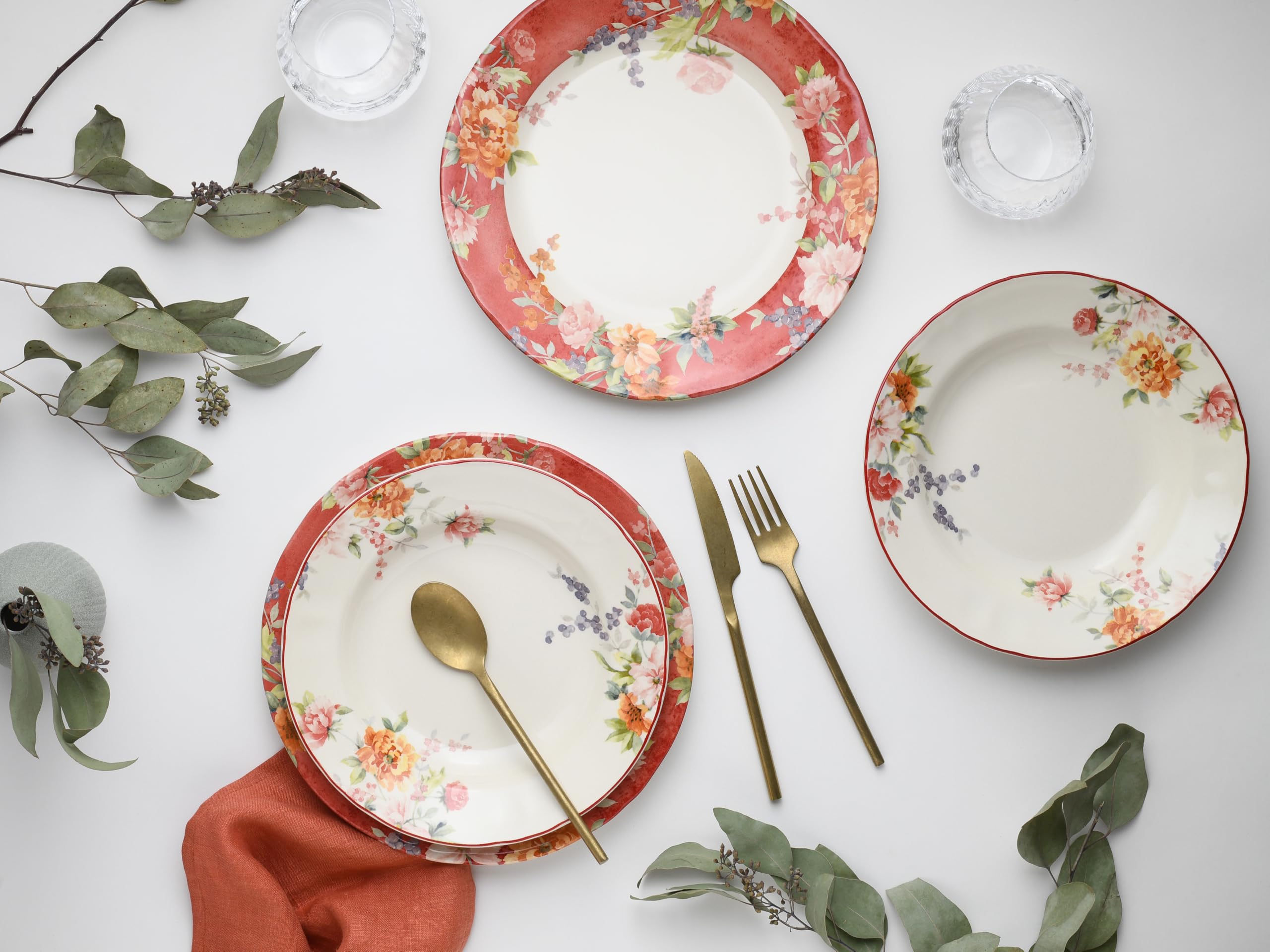 CreaTable, 24488, seria Crimson, 12-częściowy zestaw naczyń dla 6 osób, zastawa stołowa z kamionki, nadaje się do mycia w zmywarce i używania w kuchence mikrofalowej, wysokiej jakości produkcja