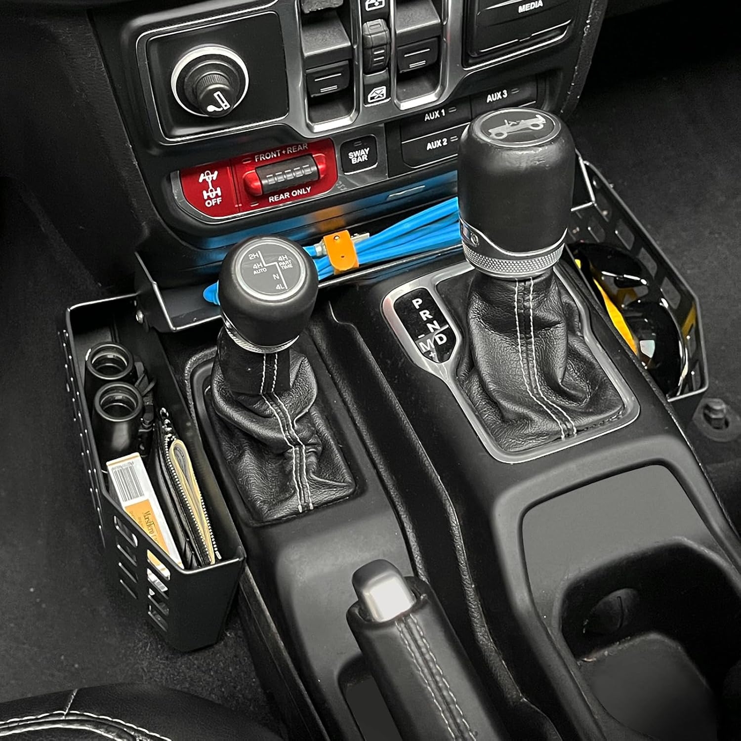 MAIKER Upgrade JL Metal Gear Shift Storage Box Center Console Hanging Box Auto Transmission Gear Tray Compatible with 2018-2024 2025 Jeep Wrangler JL JLU Gladiator JT, Tactical Style