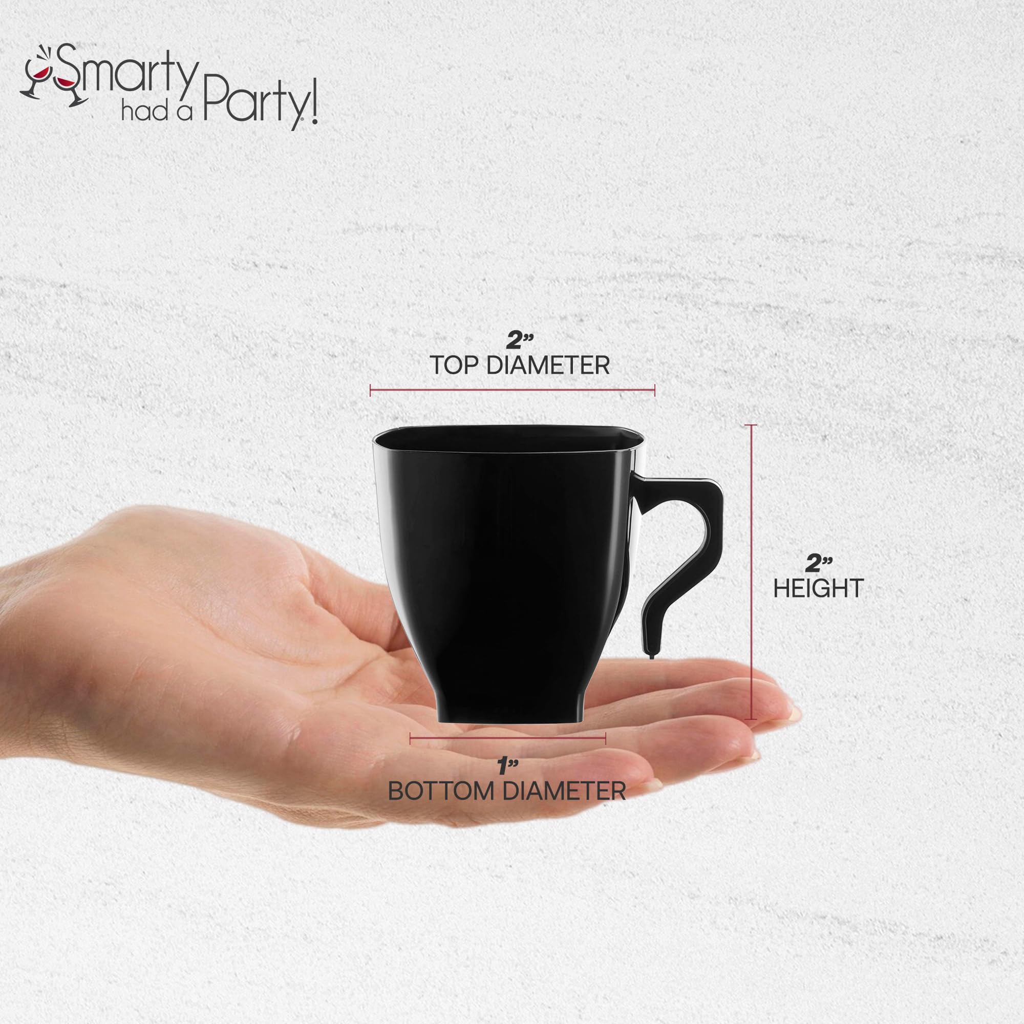 Amazon.com: Smarty Had A Party 2 oz Black Plastic Tea Cups with Handles Set  of 240 Disposable Mugs for Tea Parties, Espresso, and Coffee, Elegant Small  Drinkware for Events : Health & Household
