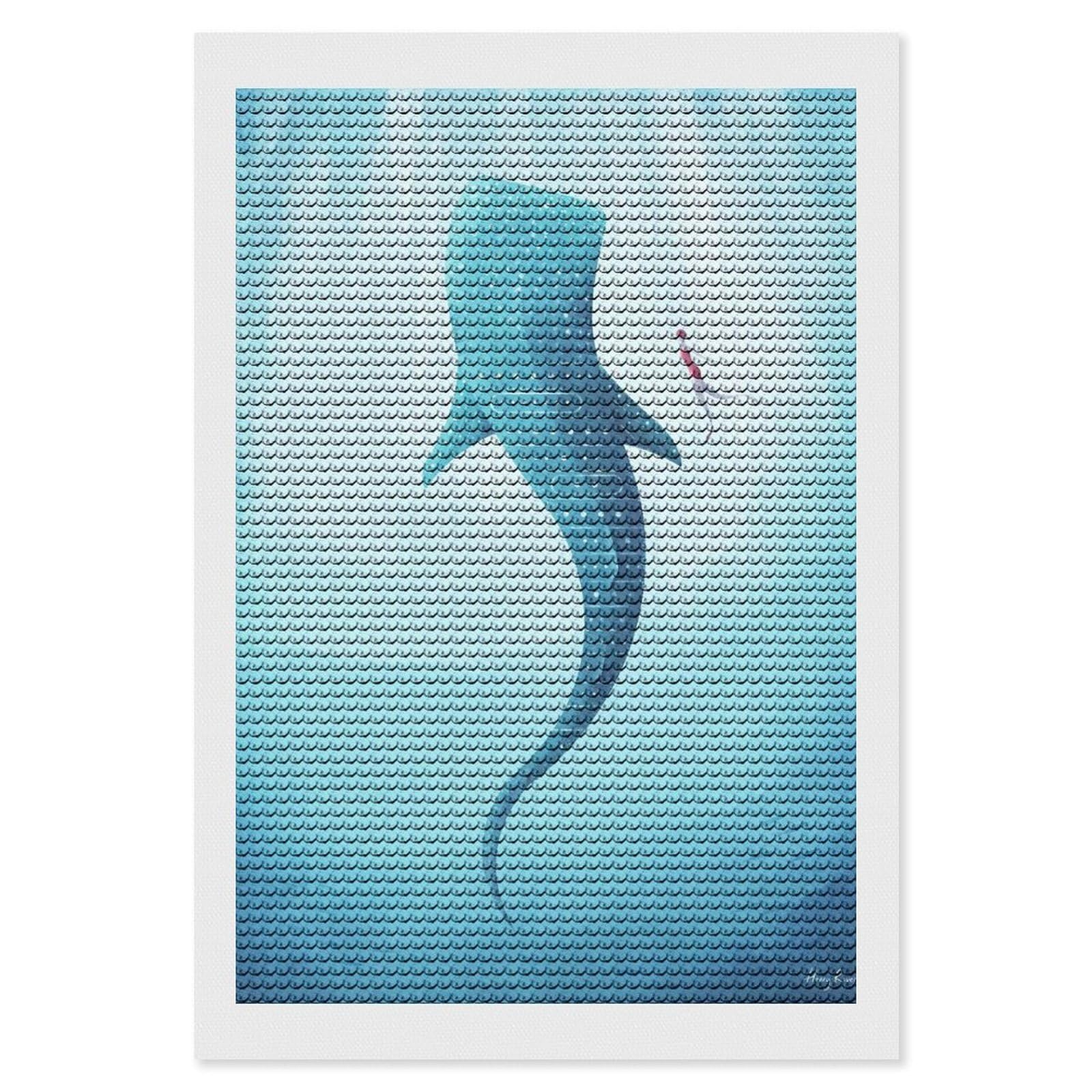 Junmoney Whale Shark(2) Diamond Painting Set 8"x12", for Beginners, Modern Decor, Simple to Start, Gift Idea, Pleasing Wall Art Project