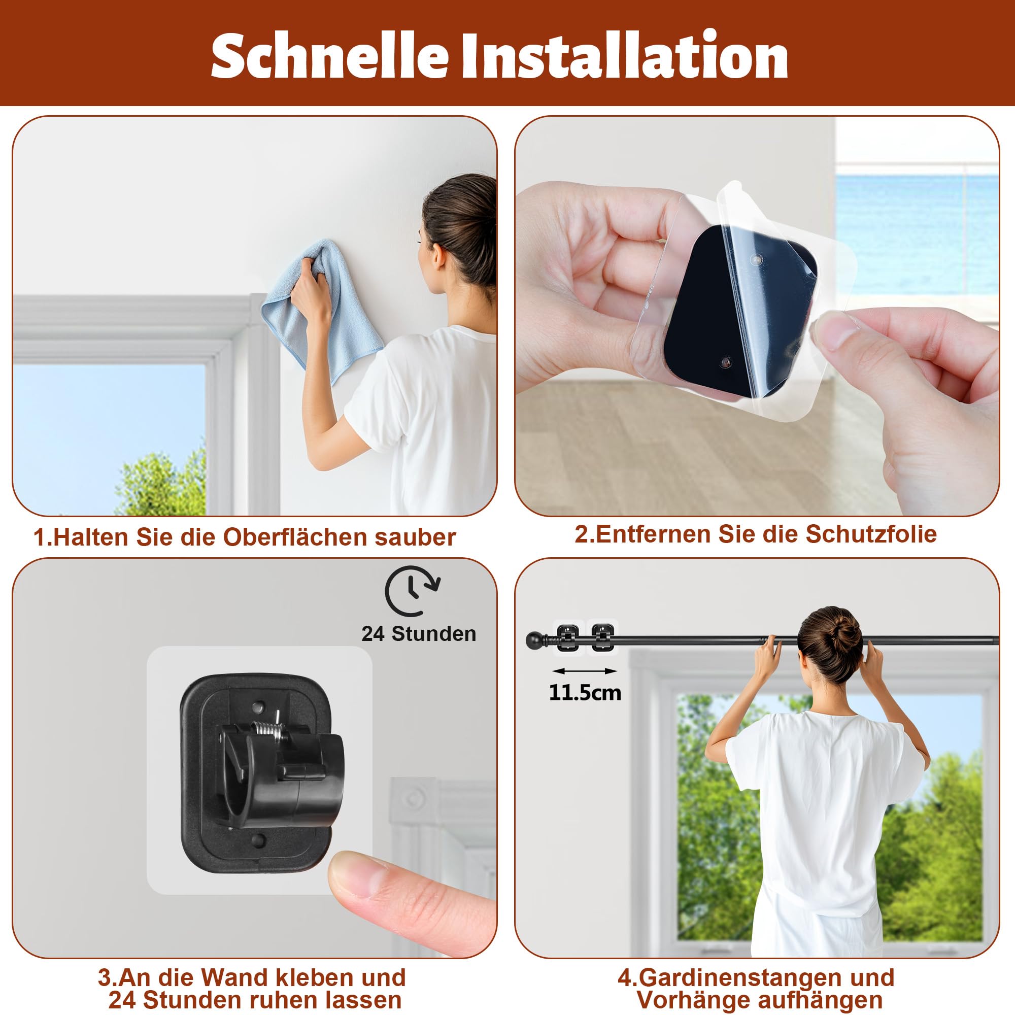 Gardinenstange halterung Ohne Bohren, Ausziehbar Vorhangstange ohne Bohren | 77-151 cm, Schwarz gardinenstangenhalter, curtain rod Edelstahl, Schlafzimmer, Wohnzimmer, Küche, Badezimme, Wohnmobil