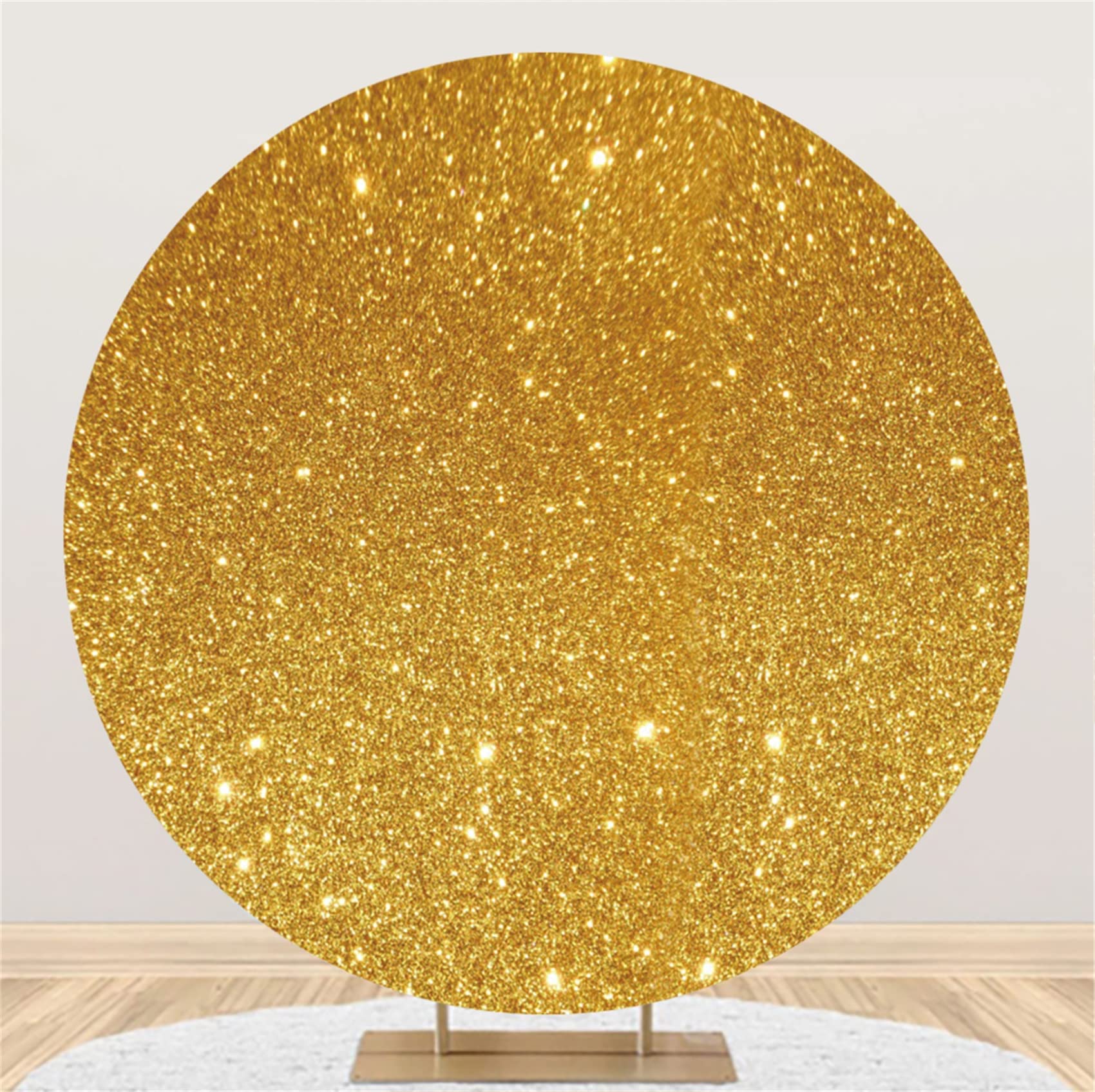 DORCEV Gold Round Backdrop Cover 7.2x7.2ft Kids Adults Luxurious Golden Birthday Party Gold Glittering Photography Background Gorgeous Party