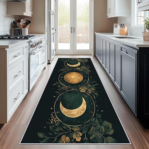 Miniatura 12 de Alfombra retro de los años 70 de 3 x 8 pulgadas, alfombra de pasillo vintage geométrica negra, blanca y naranja, antideslizante, lavable, alfombra