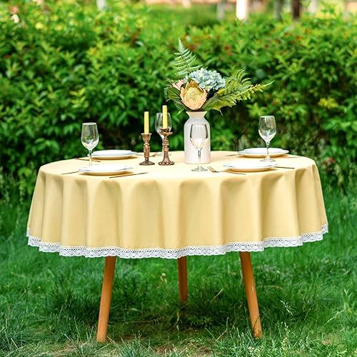 Miniatura 10 de EHouseHome - Mantel de lino sintético con orilla de encaje. Resistente al agua, a prueba de derrames y manchas, libre arrugas y a prueba de aceite