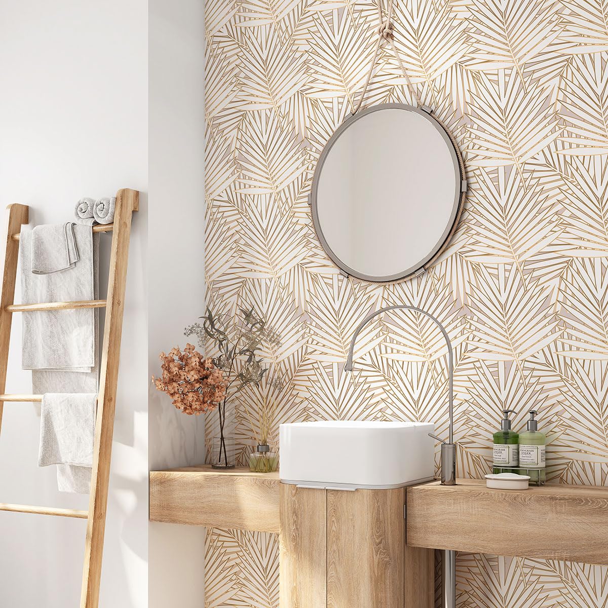 Adesivo adesivo per bagno, motivo foglie tropicali 3617689811819, adesivo + protezione opaca, 90 x 90 cm