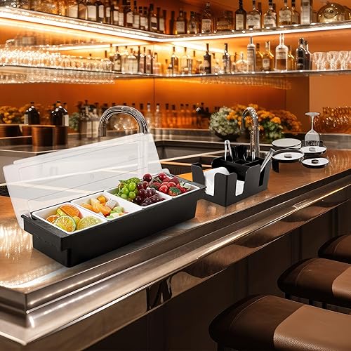 Miniatura 6 de Mifoci Bandeja de adorno con barra de tapa, barra de 3 niveles, 12 vertedores de botellas clásicos de acero inoxidable, 2 botellas de plástico para