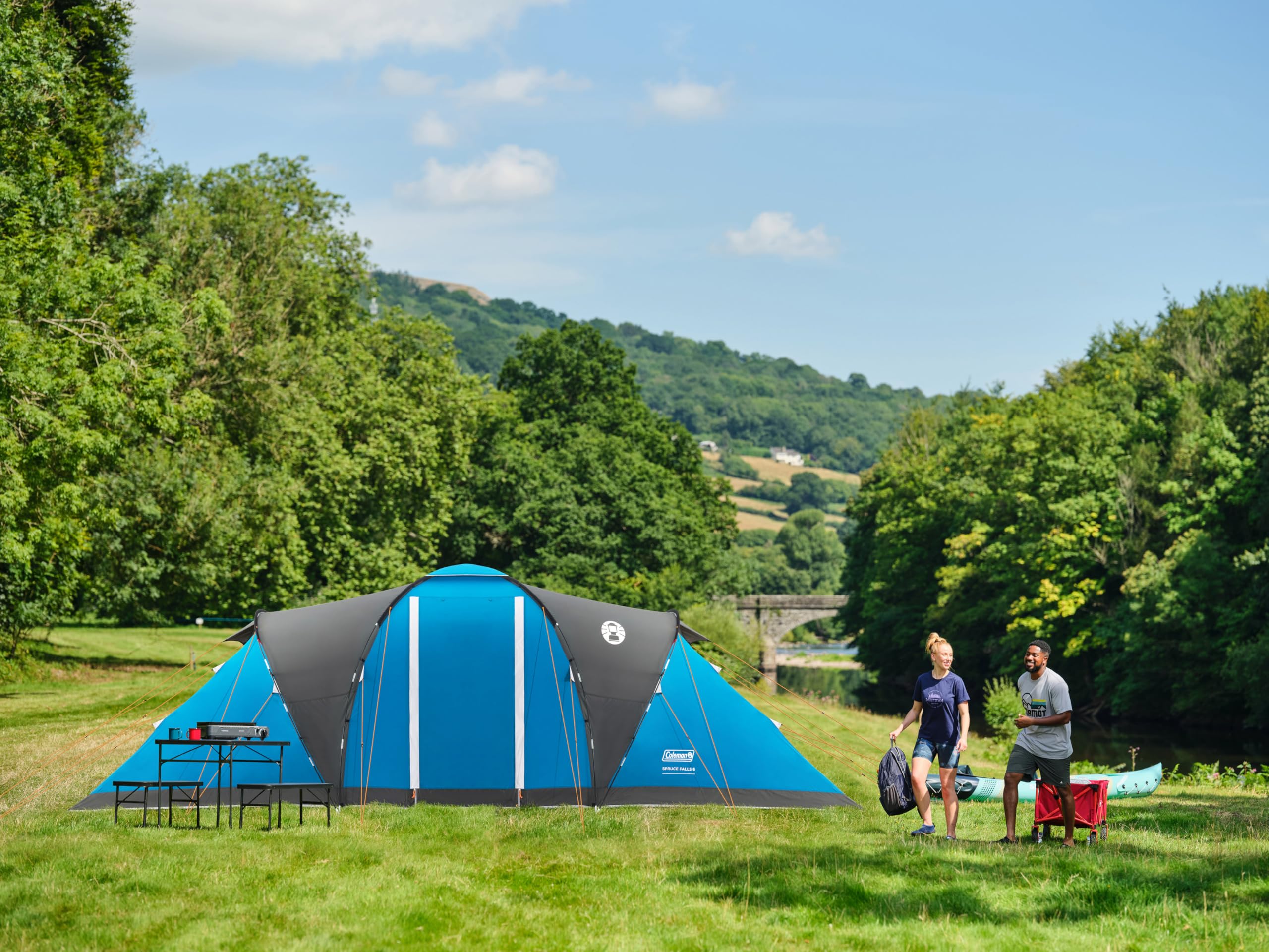 Coleman Spruce Falls 4 Tent | 4 Man Vis-a-Vis Family Tent with 2 opposite XXL size Bedrooms and Living area | 4 Person Camping Tent | 3000mm Waterproof | Sewn-in Groundsheet
