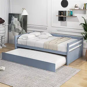 Giantex Wood Daybed with Trundle, Twin Size, Grey