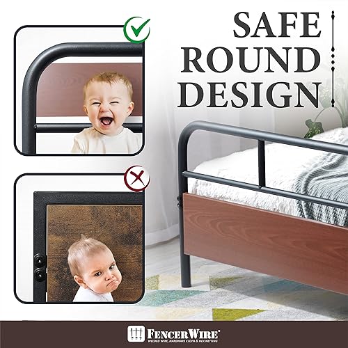 Miniatura 5 de Fencer Wire Marco de cama de metal de esquina redonda con cabecera y estribo de madera modernos, base de colchón, plataforma de metal con marco de