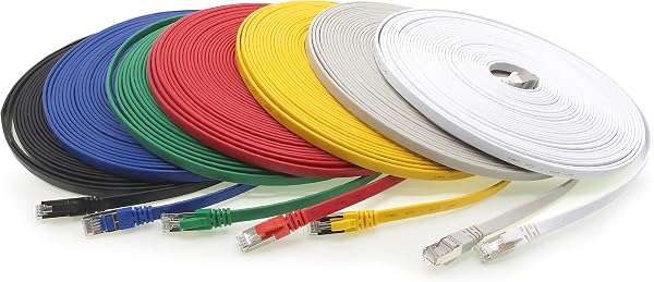 1aTTack.de Cavo di rete piatto Cat.7 Gigabit Ethernet Lan (RJ45), 10Gbit/s, compatibile con Cat.5 –Cat.5e – Cat.6 7-Farben - 7 Stück 1 m - 3