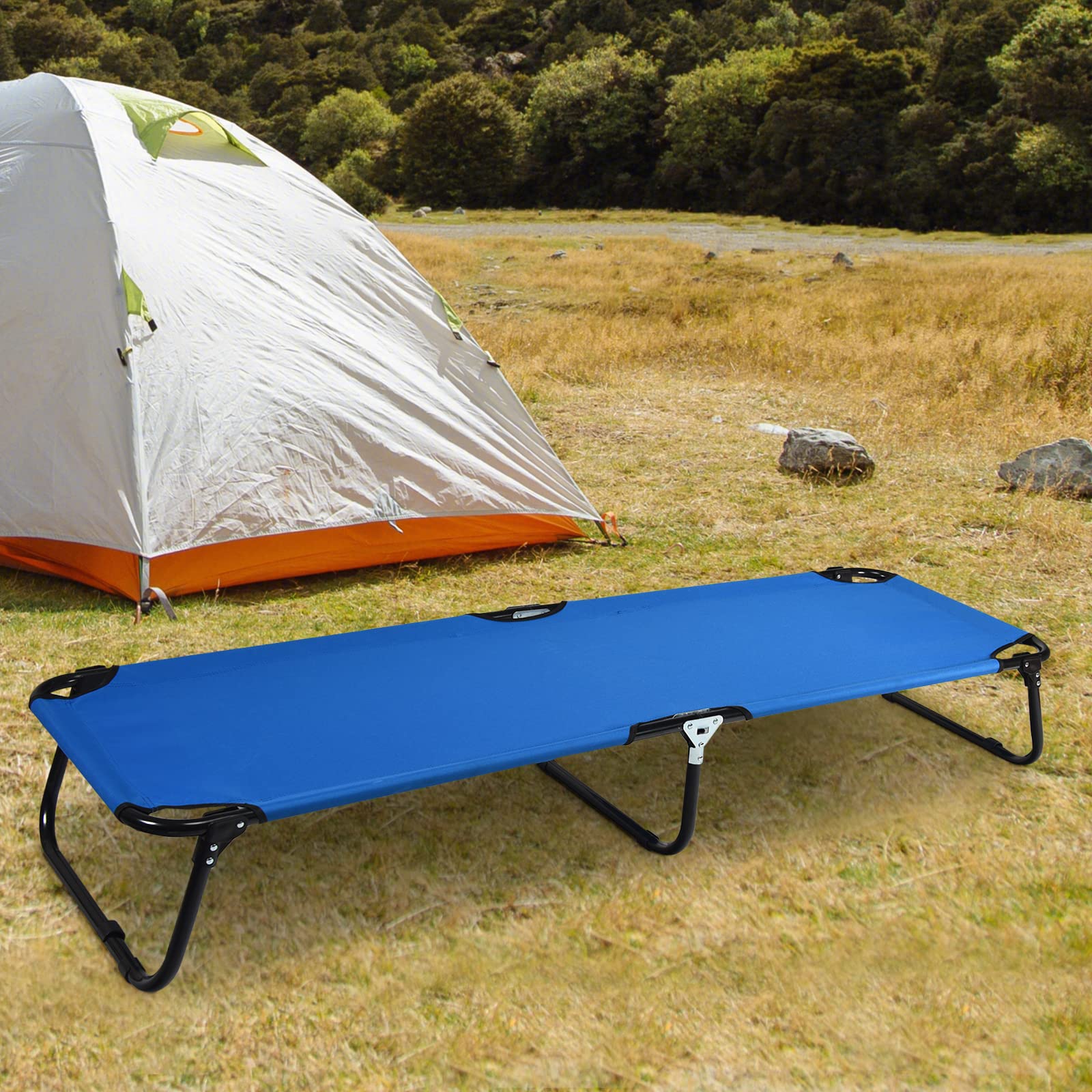 GOPLUS Lit de Camping Pliant, Lit de Camp Portable de 191 cm avec Cadre en Acier, Tissu Oxford, Lit de Couchage Militaire/Armée Extérieure, Lit de Couchage Léger pour Camping, Chasse, Randonnée