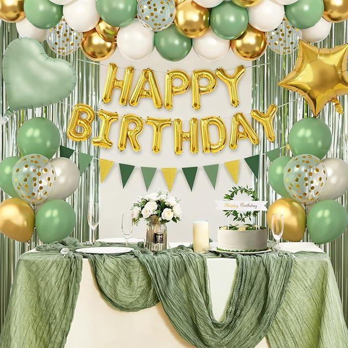 Kit Decoración Fiesta Boho Verde Salvia 46 Piezas