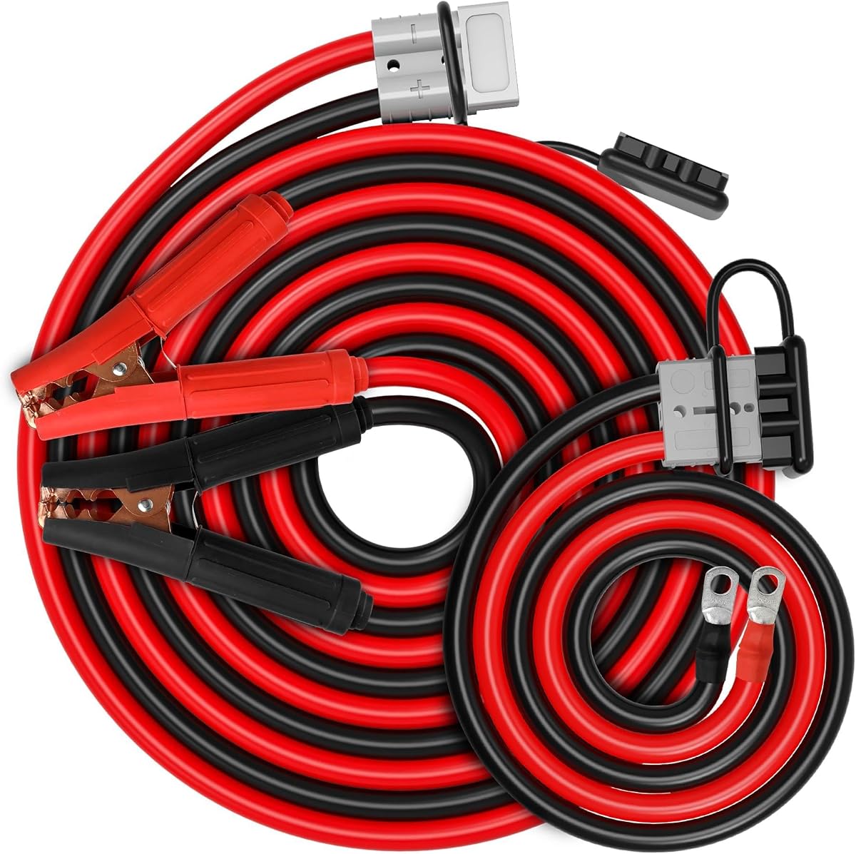 Cables de puente de alta resistencia de 30 PIES de calibre con enchufe de conexión rápida – Cables de refuerzo de 1000 A para automóviles, camiones y SUV para 12 V y 24 V Kit de cables de puente para automóviles con bolsa de transporte