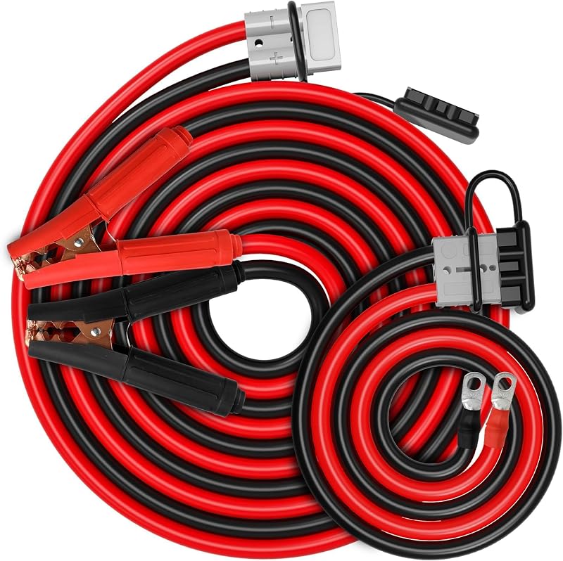 Cables de puente de alta resistencia de 30 PIES de calibre con enchufe de conexión rápida – Cables de refuerzo de 1000 A para automóviles, camiones y SUV para 12 V y 24 V Kit de cables de puente para automóviles con bolsa de transporte