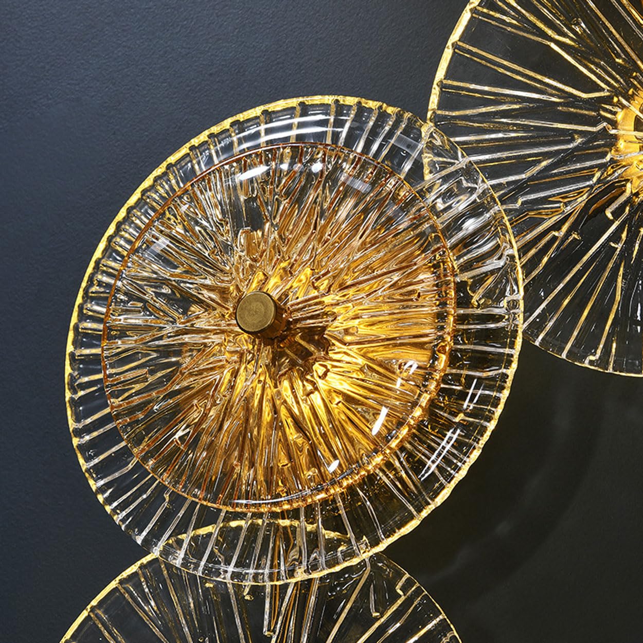 Aplique de Pared de Cristal Dorado, luz de Pared de Vidrio ámbar con Forma de Disco Moderno, Montaje en Pared, Accesorios de lámpara de Pared de tocador Interior para Dormitorio
