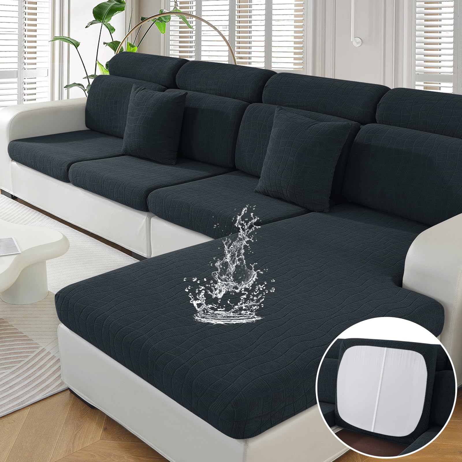 Ystyle Funda Asiento Sofa, Funda Cojin Sofa Ajustable, Impermeable Funda Sofa Cojin Separado, Fundas De Cojín Elástico, Universal Fundas De Asientos Sofá (Chaise Longue, Gris Oscuro)